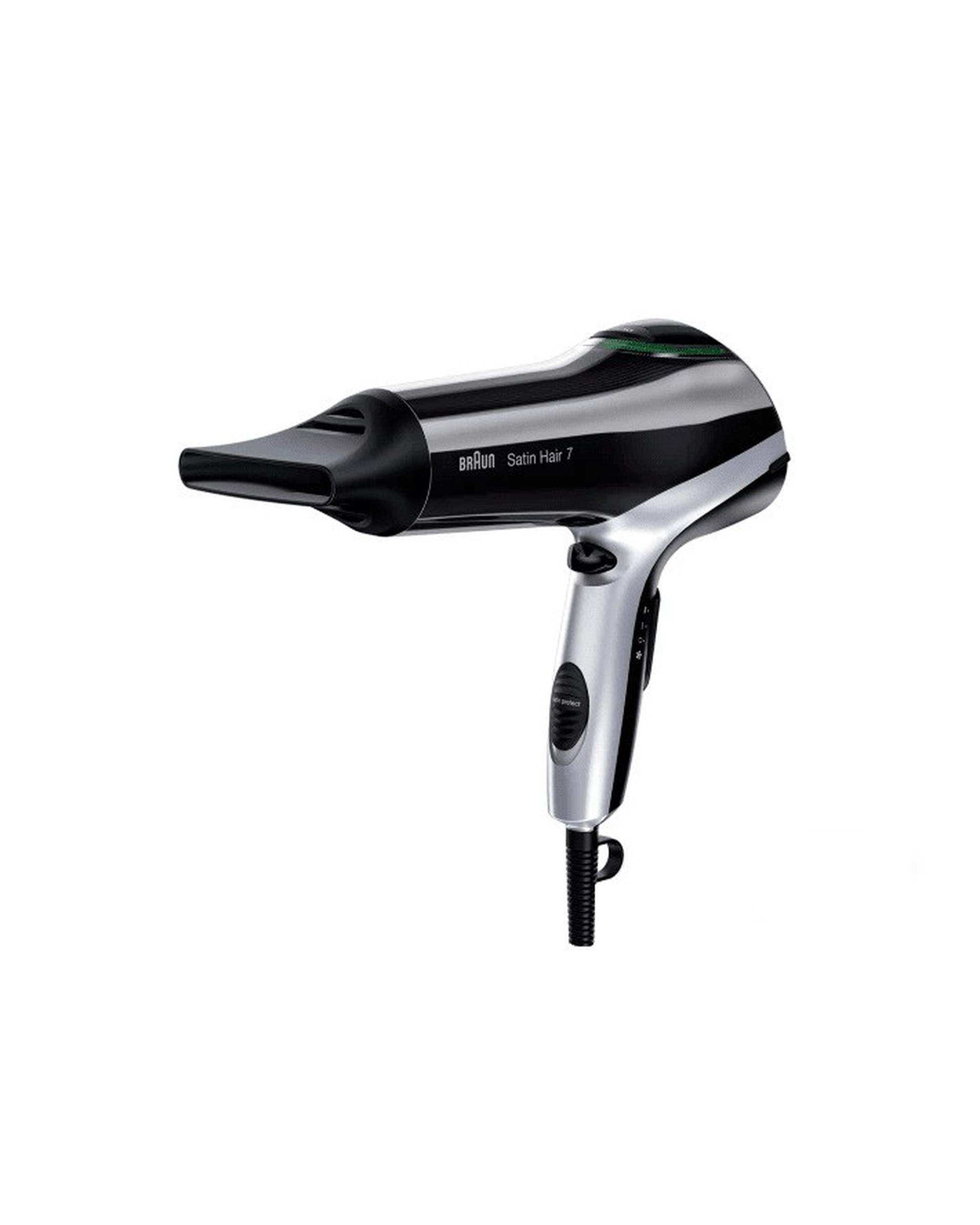 سشوار 2200 وات براون Braun سری 7 Satin Hair آیونیک بلک & متالیک گری مدل BRHD710E