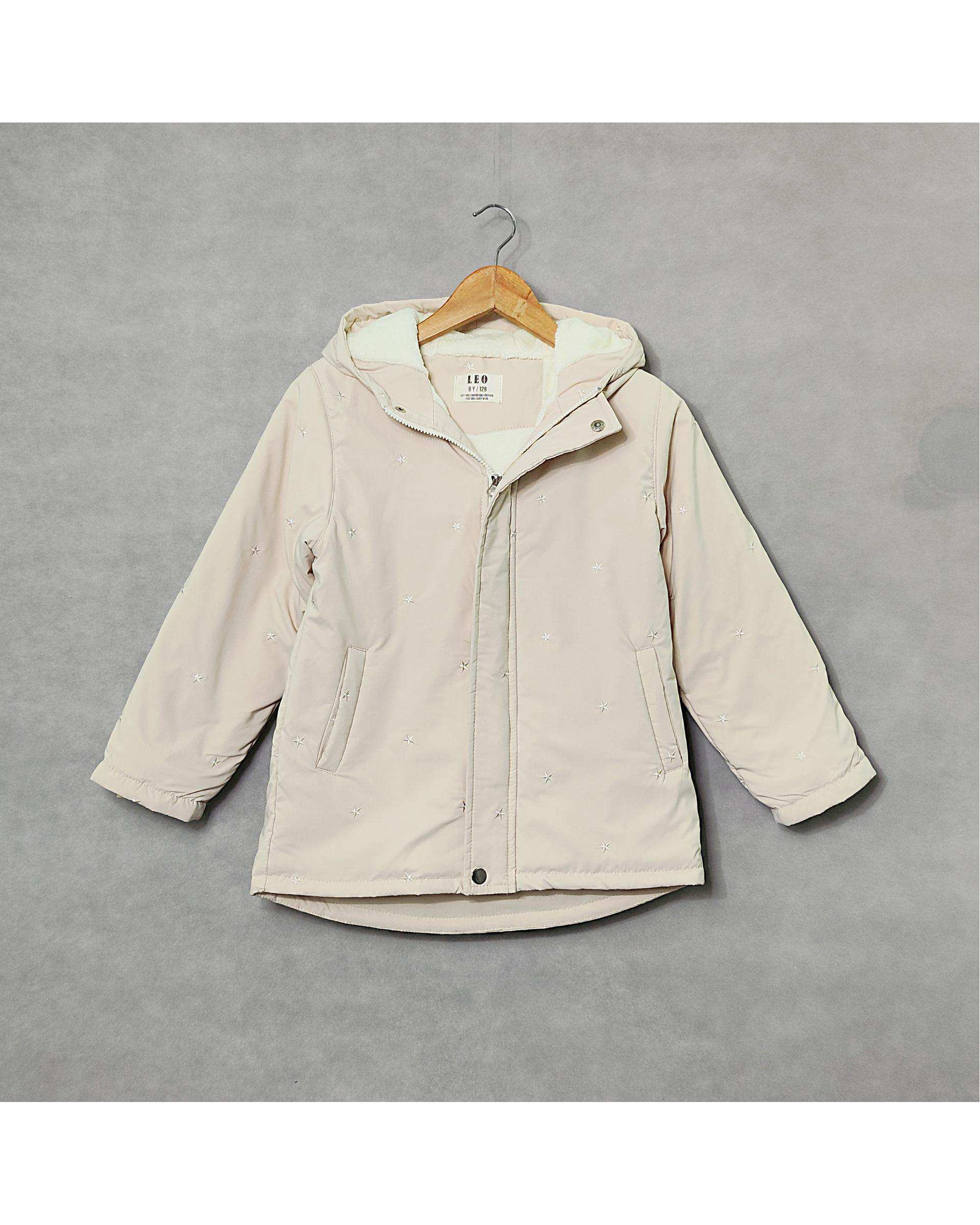 کاپشن شمعی دخترانه کرم لئو کیدز Leo kids طرح ستاره گلدوزی کد 4-6859