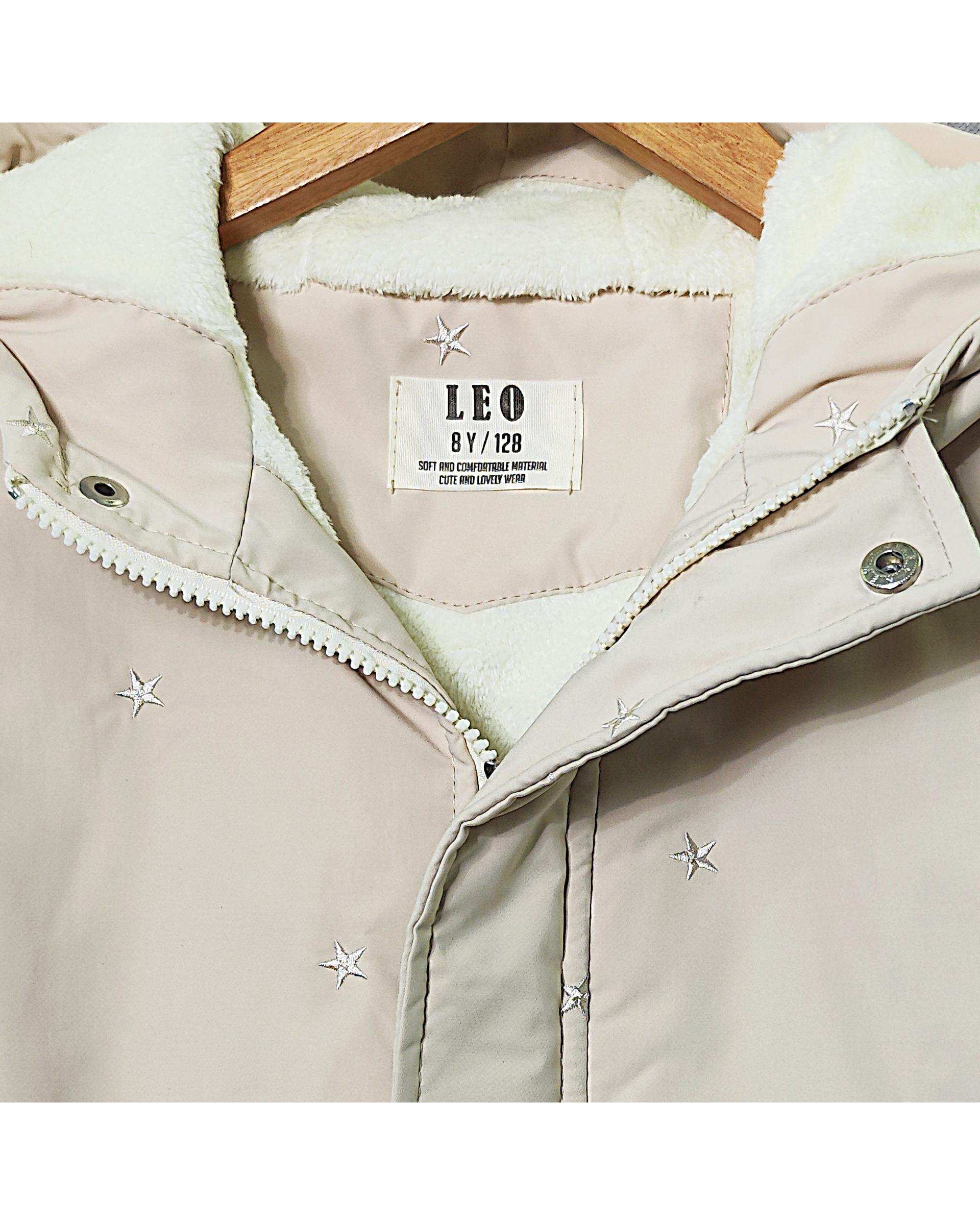 کاپشن شمعی دخترانه کرم لئو کیدز Leo kids طرح ستاره گلدوزی کد 4-6859