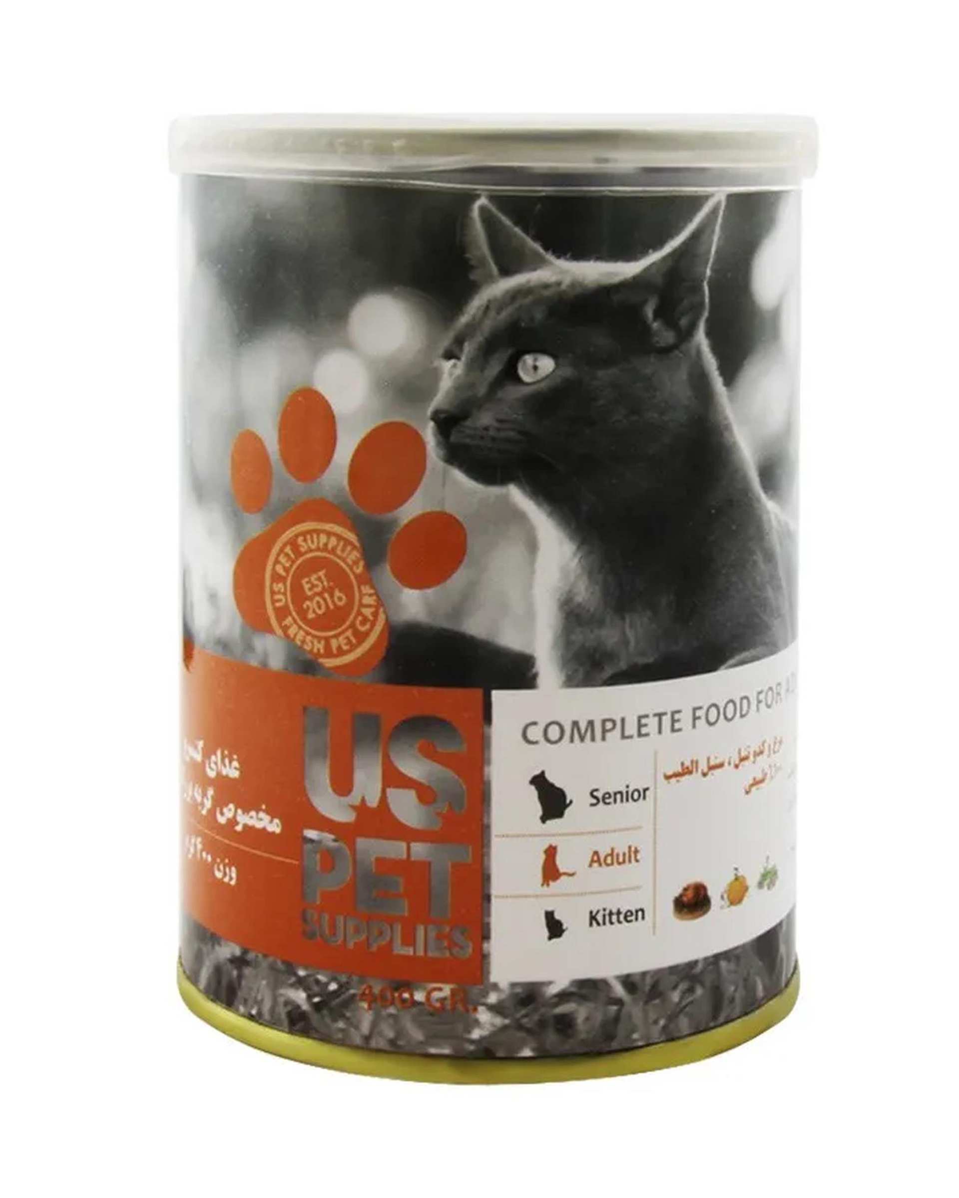 کنسرو پته گربه بالغ یو اس پت Us Pet با طعم مرغ و کدو حلوایی و سنبل الطیب 400 گرم