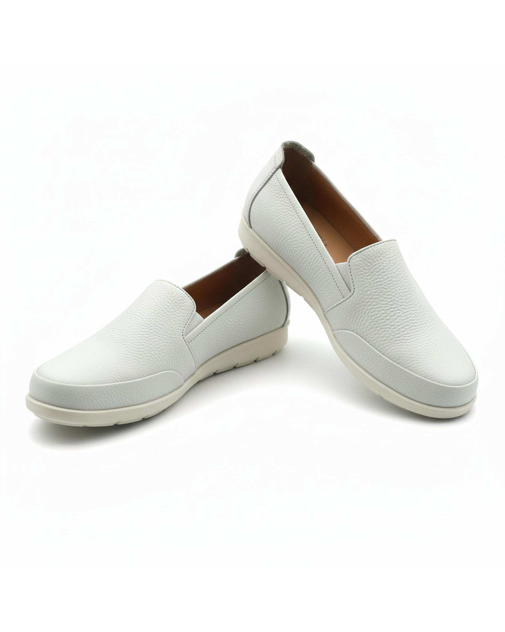 کفش چرم زنانه کژوال طبی ارتوپدیک سفید چرم میخچی Mikhchi Leather مدل F301