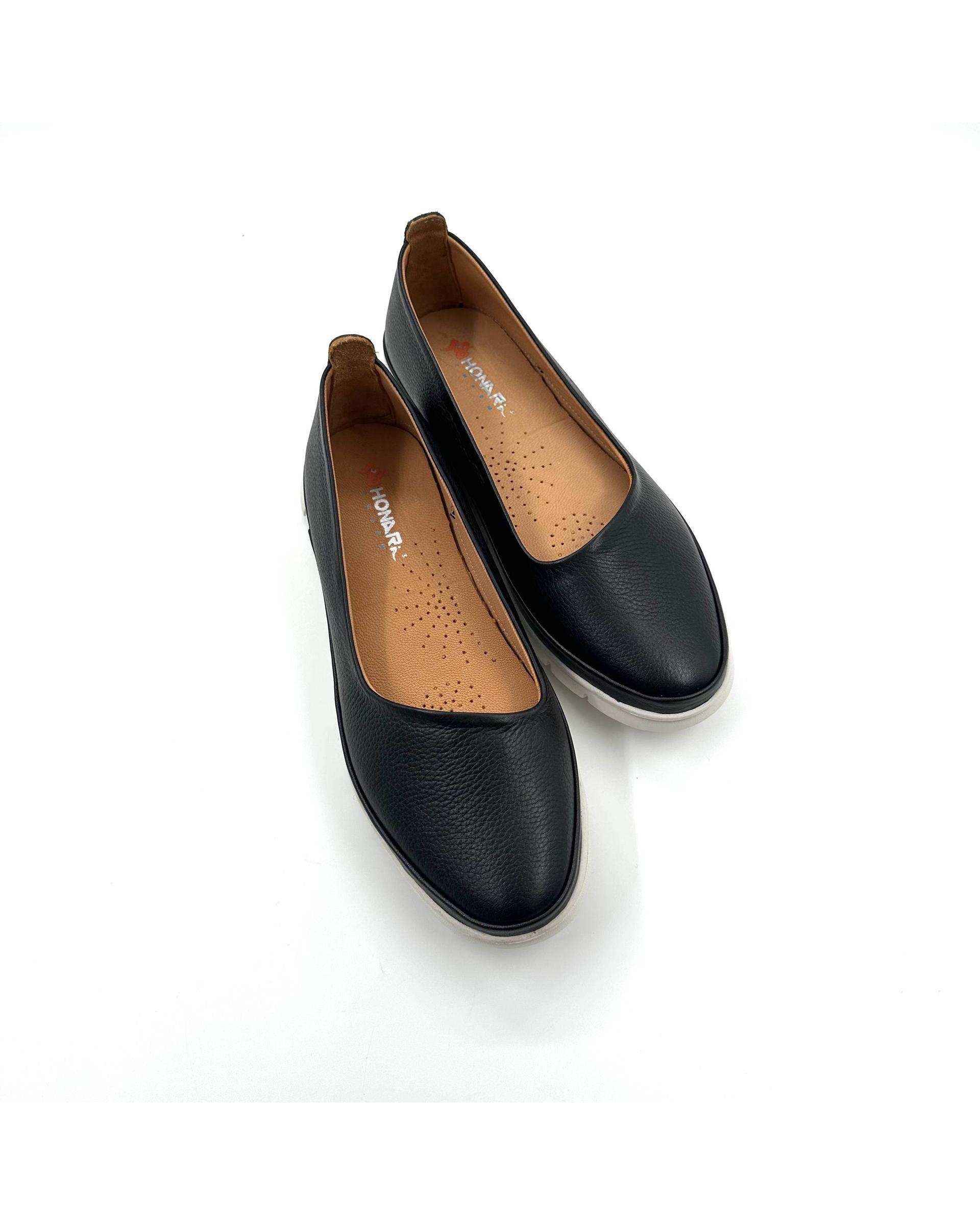 کفش چرم زنانه طبی ارتوپدیک مشکی چرم میخچی Mikhchi Leather مدل H301