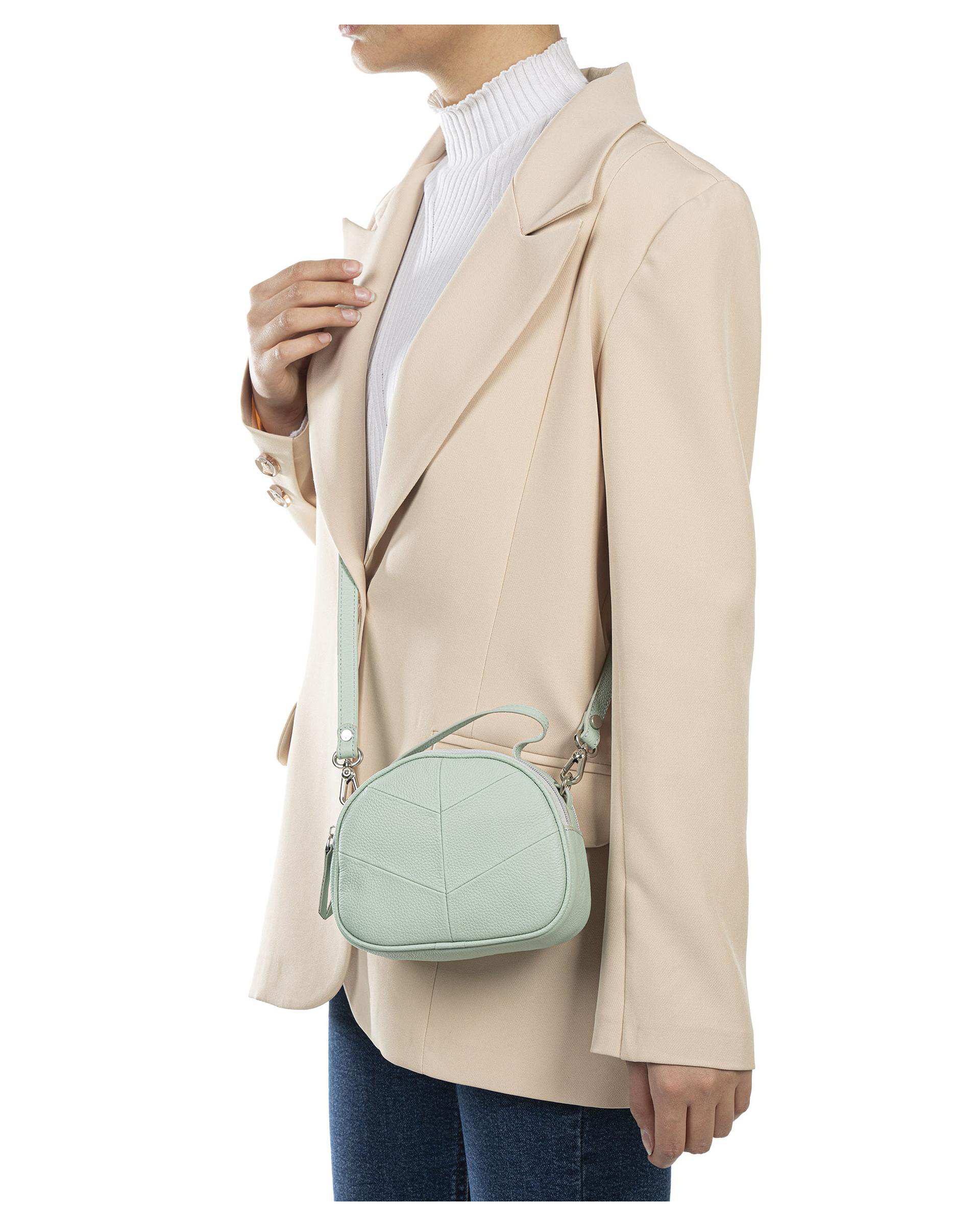 کیف دوشی چرم زنانه سبز ایران طب Iran Teb مدل فمیلی کد 07