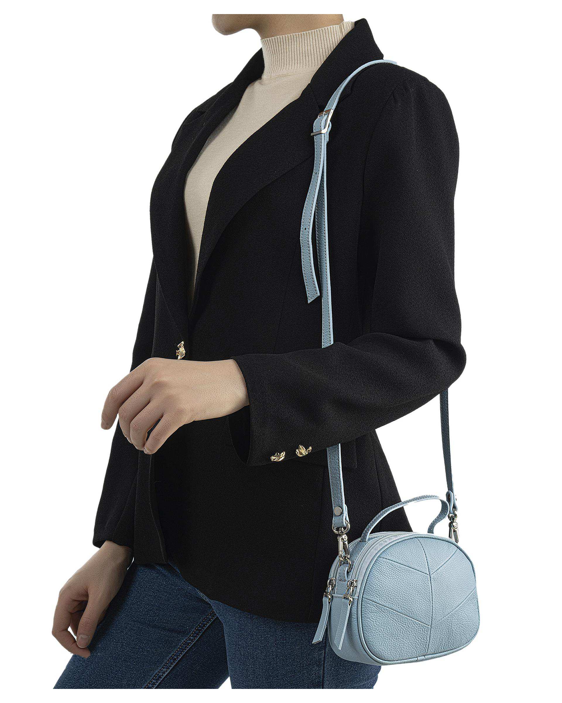 کیف دوشی چرم زنانه آبی ایران طب Iran Teb مدل فمیلی کد 07