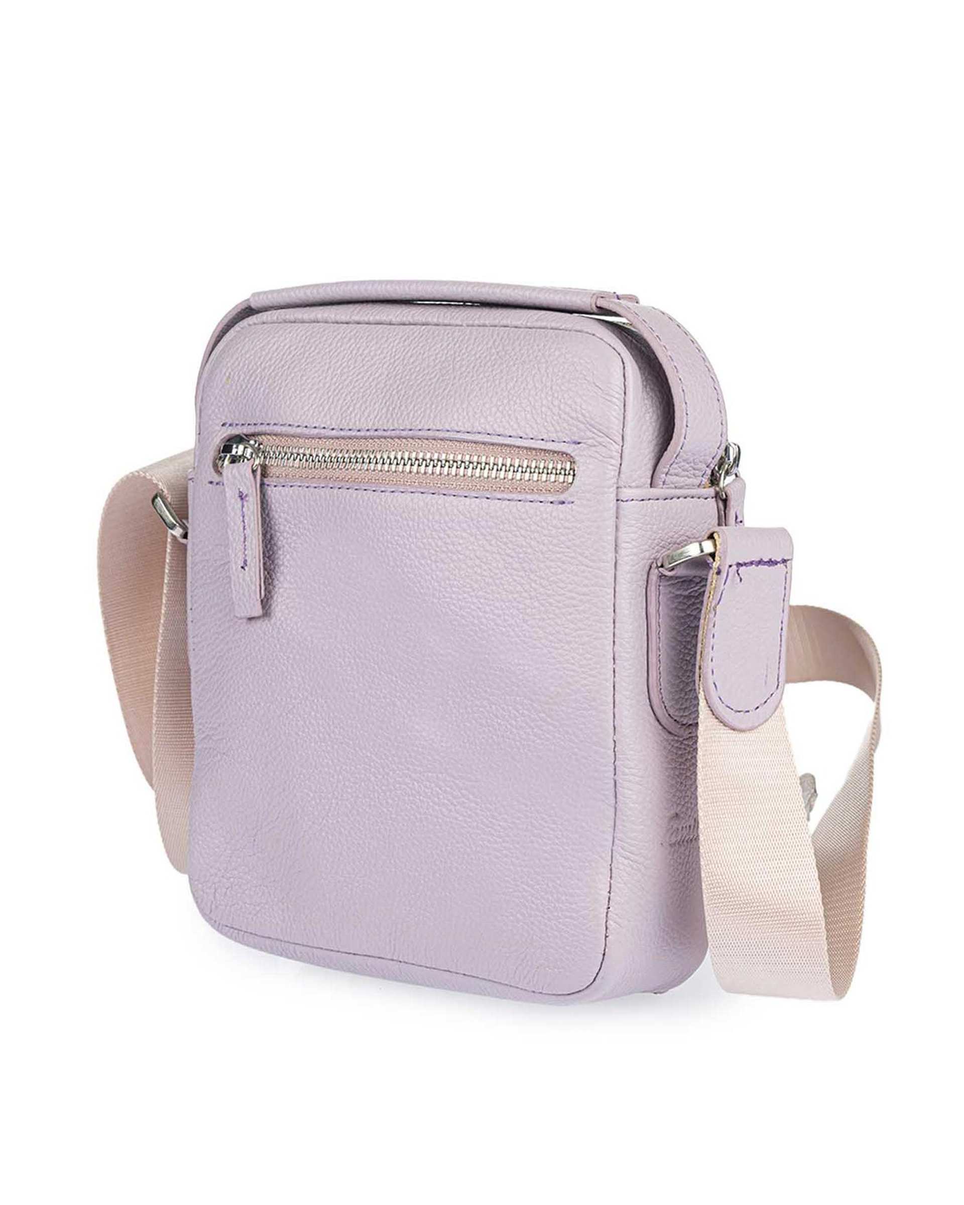 کیف دوشی چرم زنانه بنفش ایران طب Iran Teb مدل فمیلی کد 04