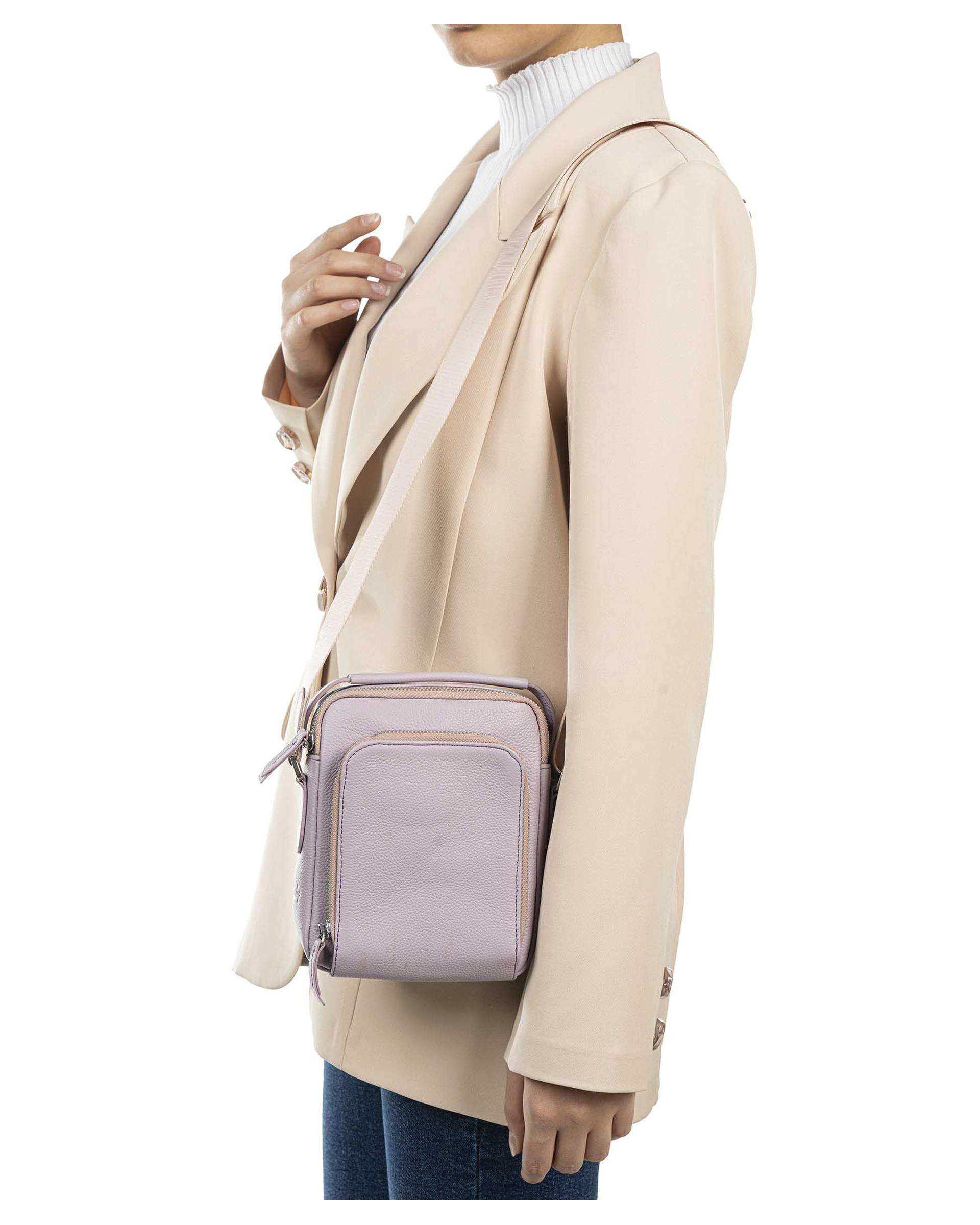 کیف دوشی چرم زنانه بنفش ایران طب Iran Teb مدل فمیلی کد 04