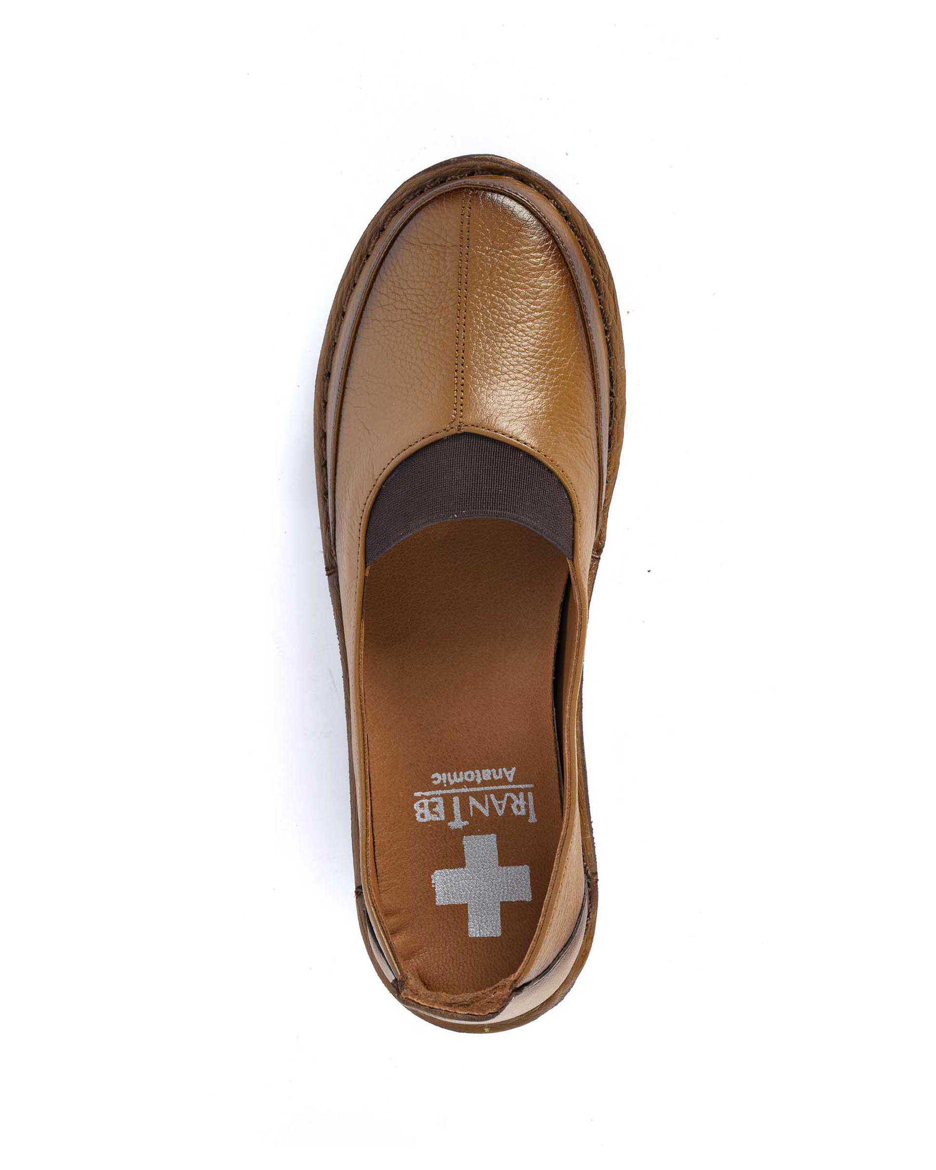 کفش چرم زنانه عسلی ایران طب Iran Teb مدل چاروق کد 202303