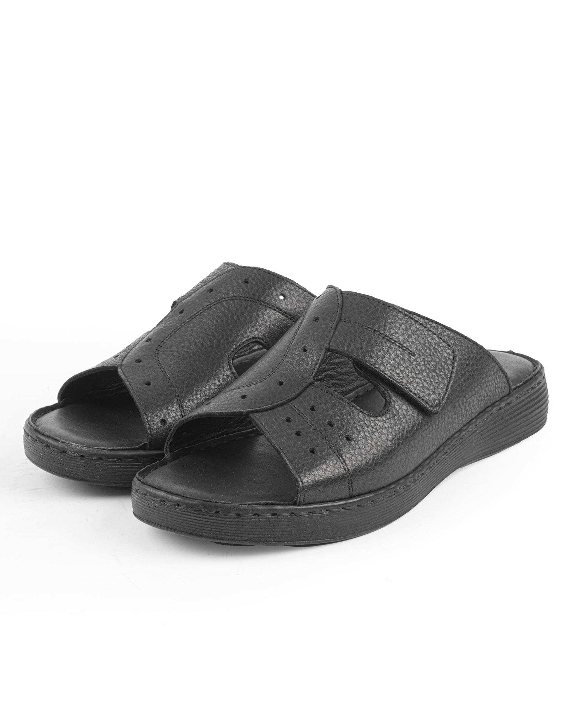 دمپایی چرم زنانه مشکی ایران طب Iran Teb مدل دیبا کد 202577