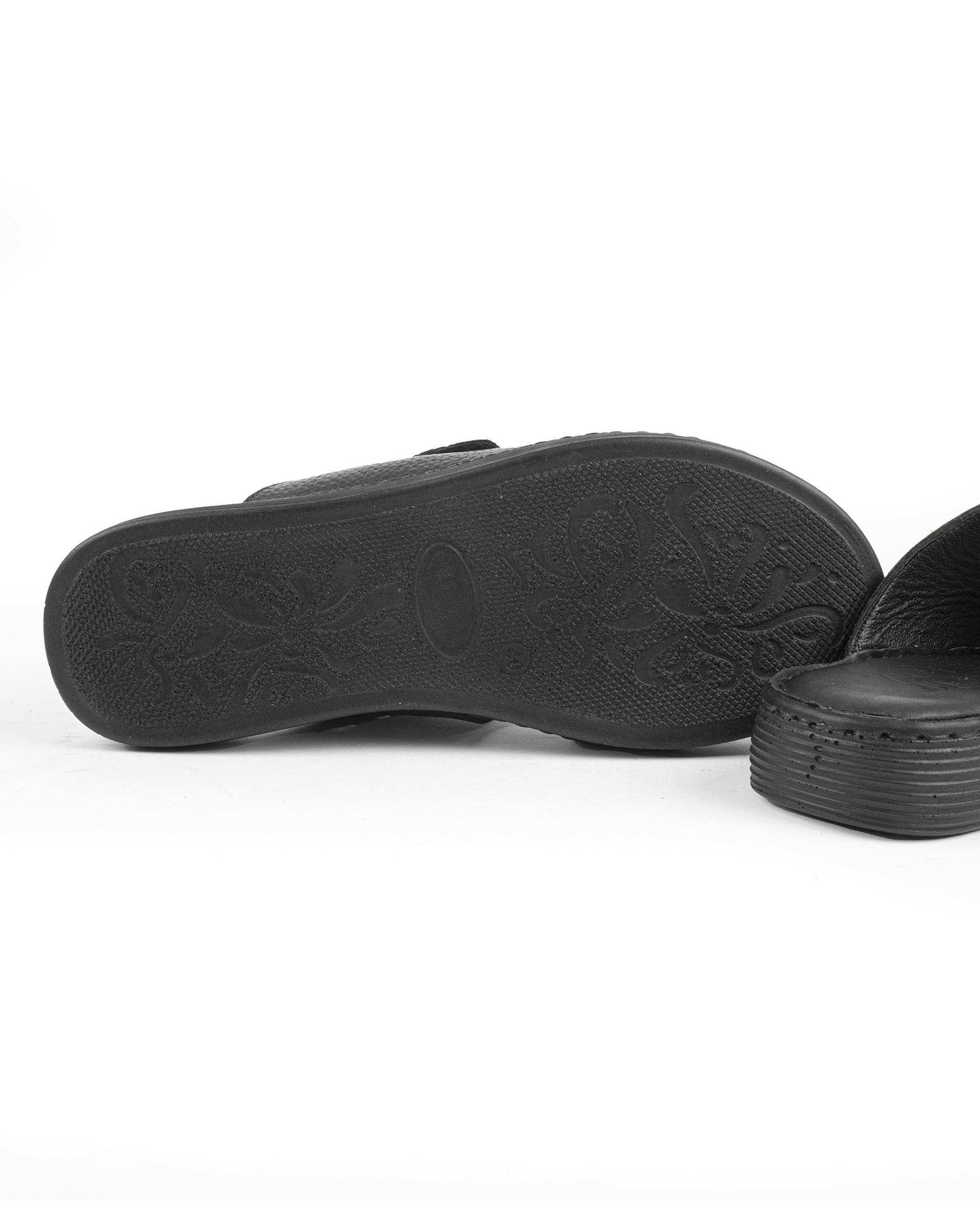 دمپایی چرم زنانه مشکی ایران طب Iran Teb مدل دیبا کد 202577