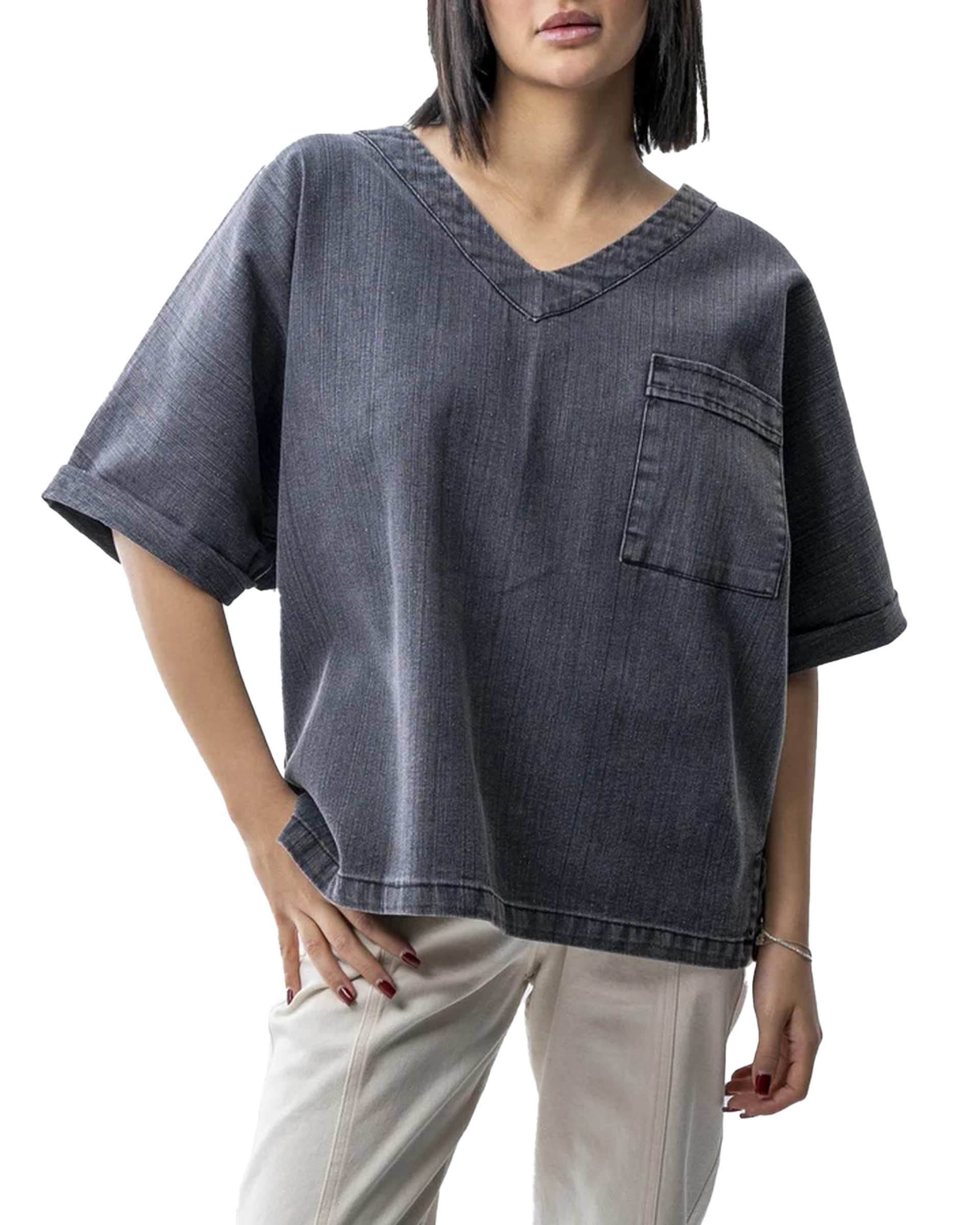 تی شرت جین زنانه یقه هفت دودی آر ان اس RNS کد 11022599