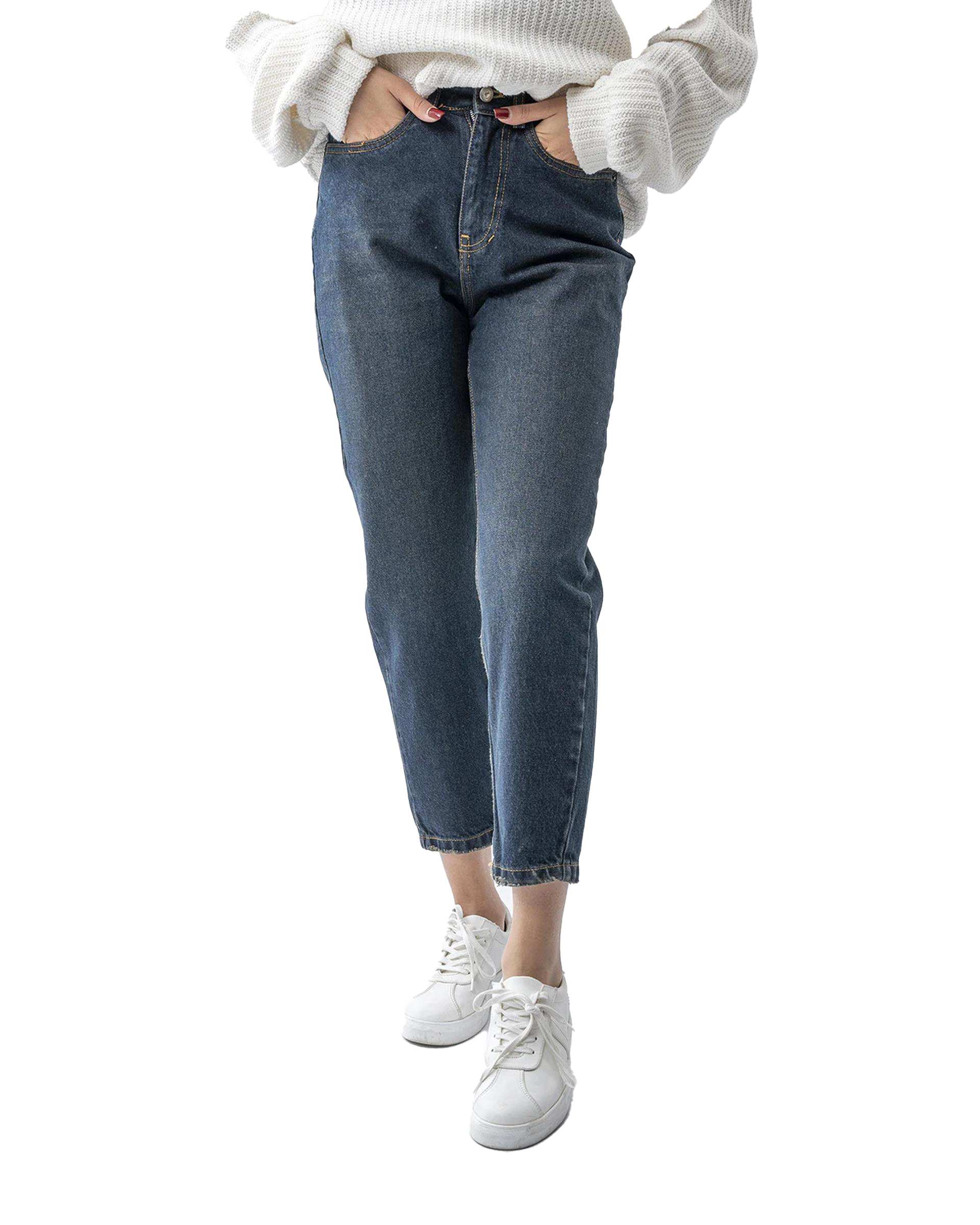 شلوار جین زنانه مام فیت آبی کثیف آر ان اس RNS کد 11042542