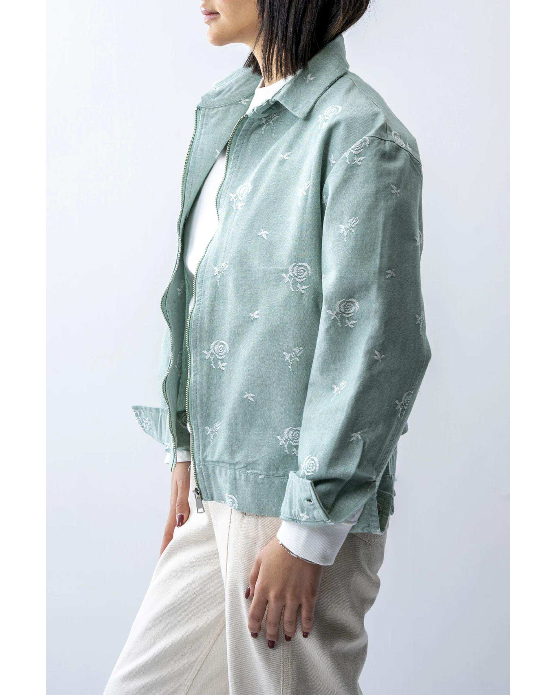 کت زنانه کتان زیپ دار سبز آر ان اس RNS کد 11122568