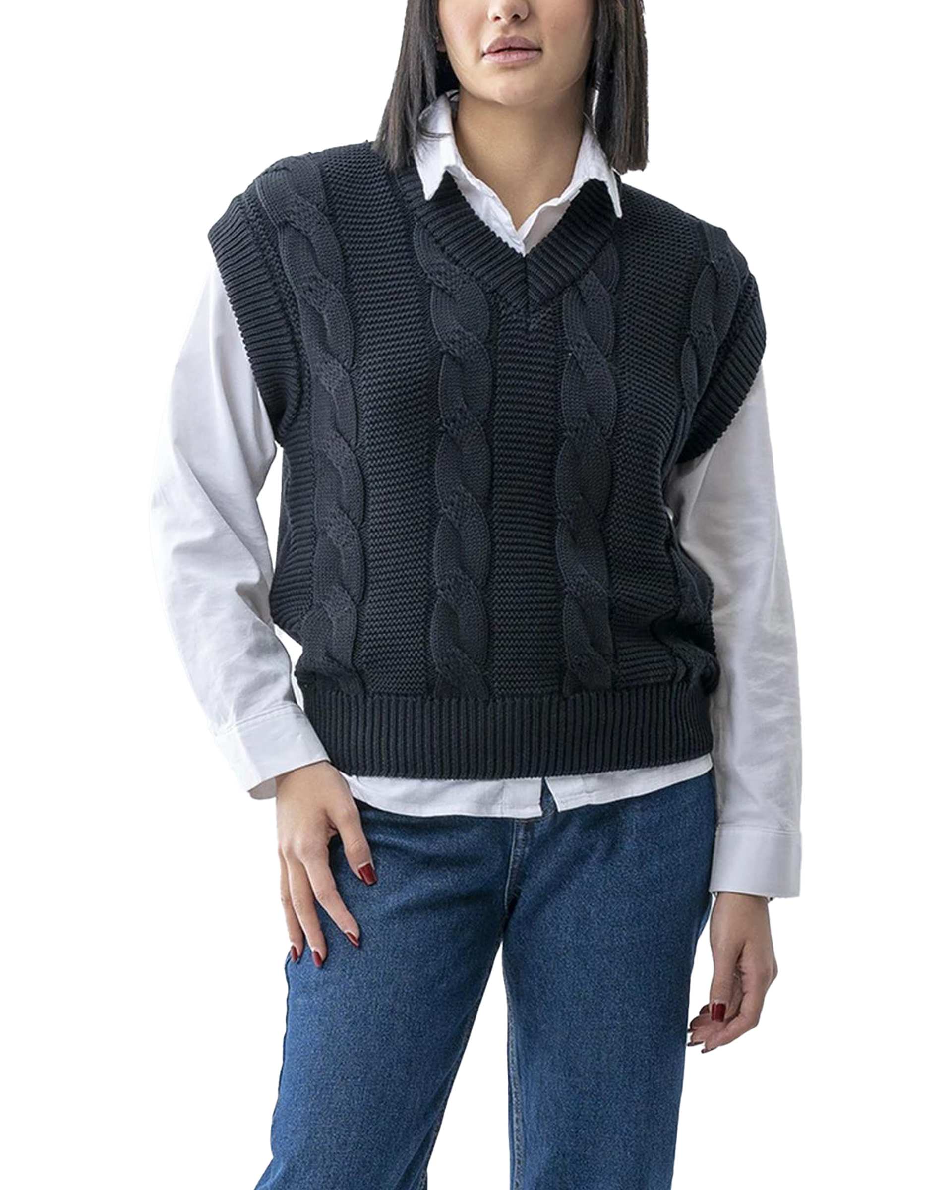 ژیله زنانه بافت یقه هفت مشکی آر ان اس RNS کد 11252562