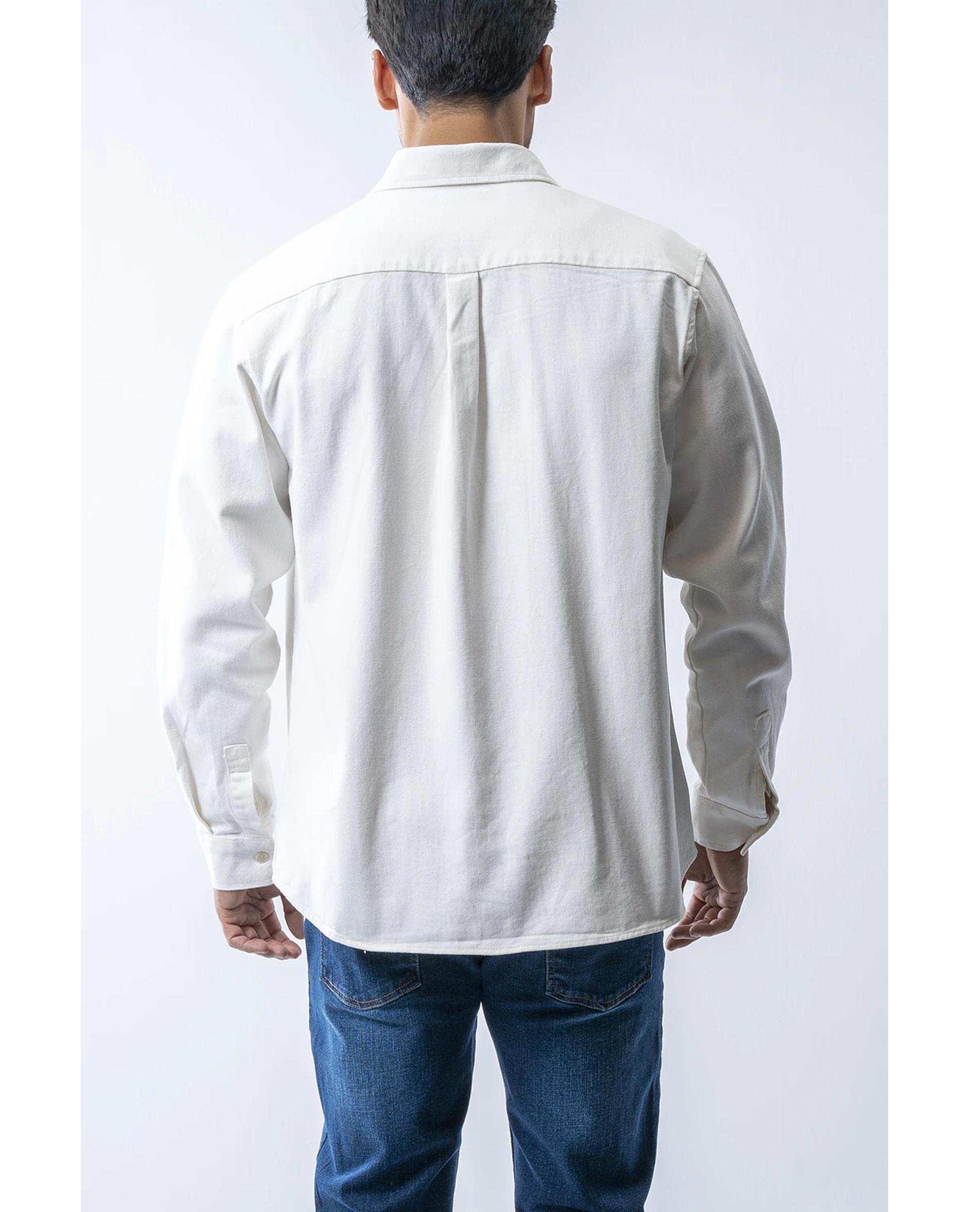 پیراهن کتان مردانه باکسی آستین بلند سفید آر ان اس RNS کد 12202579