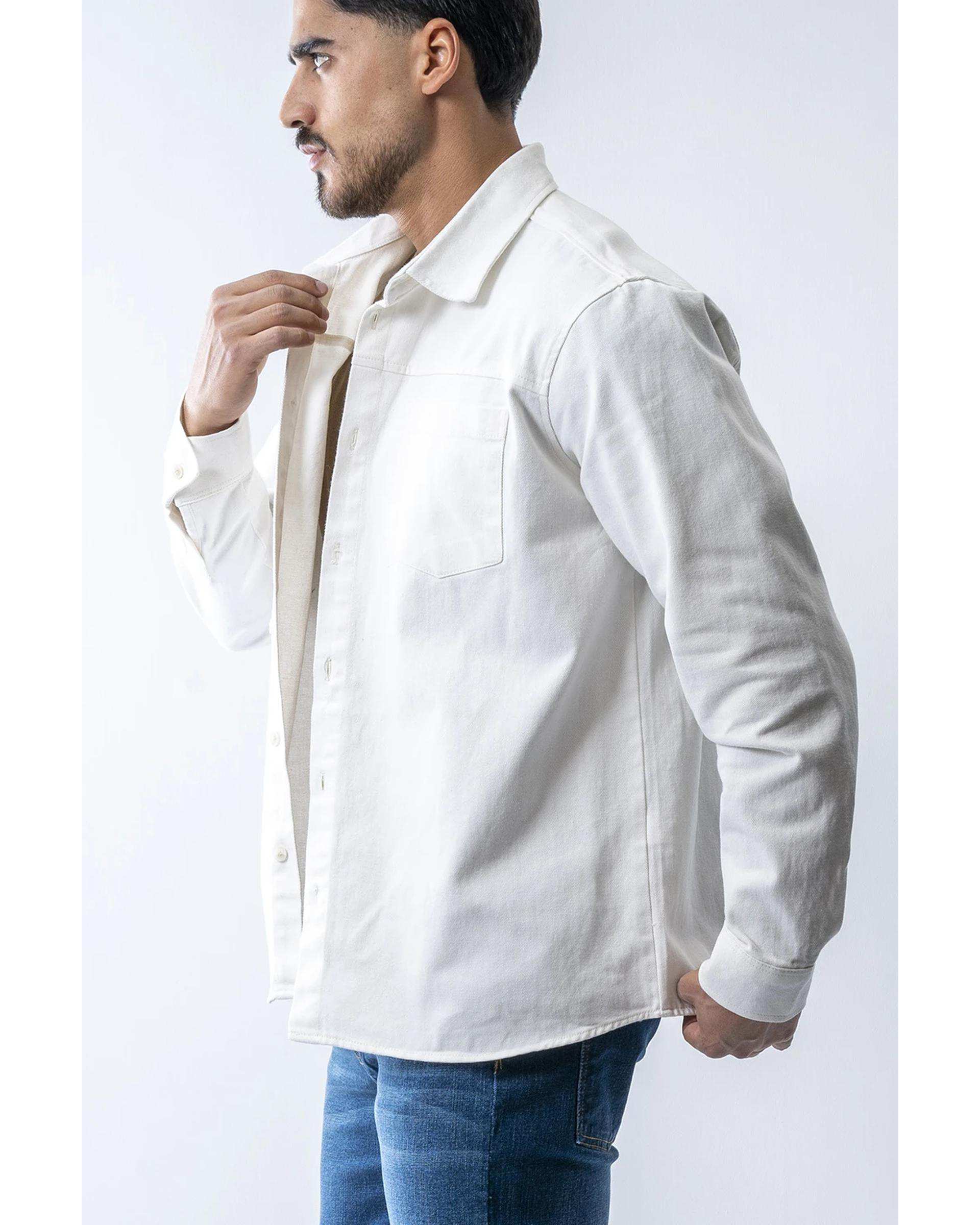 پیراهن کتان مردانه باکسی آستین بلند سفید آر ان اس RNS کد 12202579