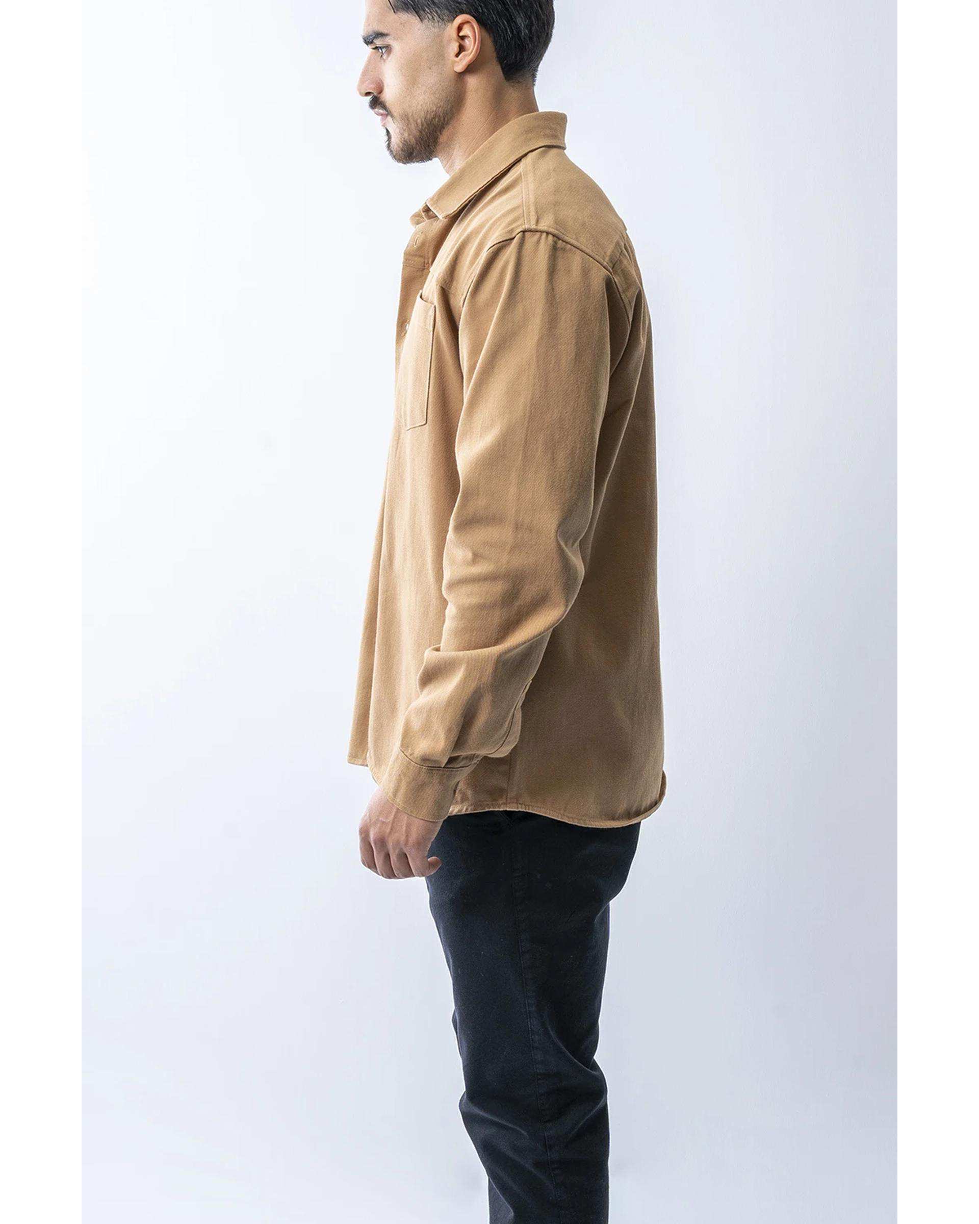 پیراهن کتان مردانه باکسی آستین بلند شتری آر ان اس RNS کد 12202579