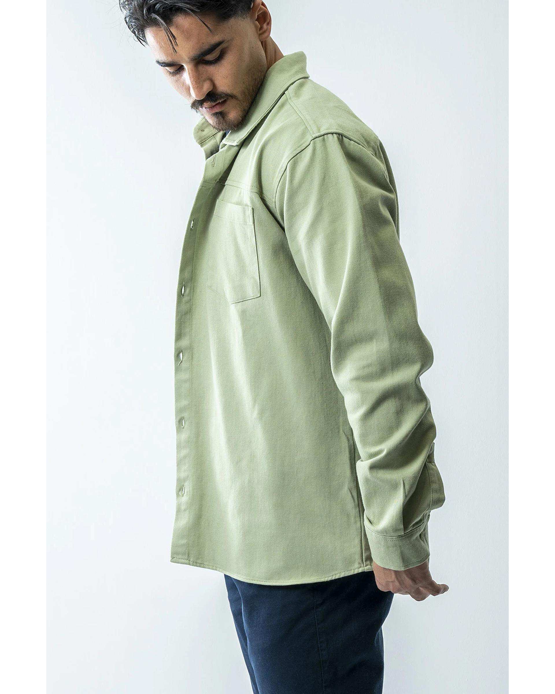 پیراهن کتان مردانه باکسی آستین بلند سبز روشن آر ان اس RNS کد 12202579