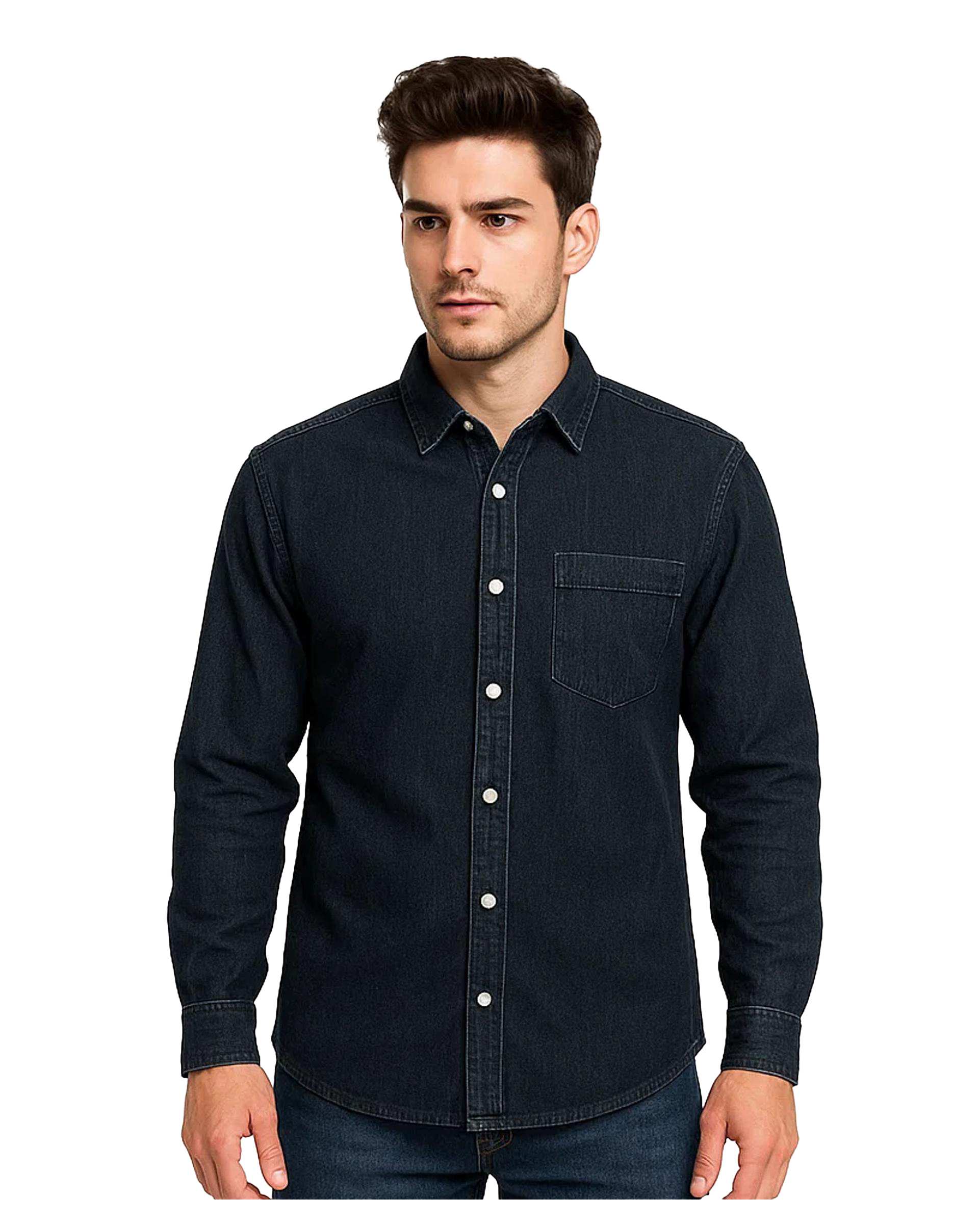 پیراهن جین مردانه آستین بلند سرمه ای آر ان اس RNS کد 12202580