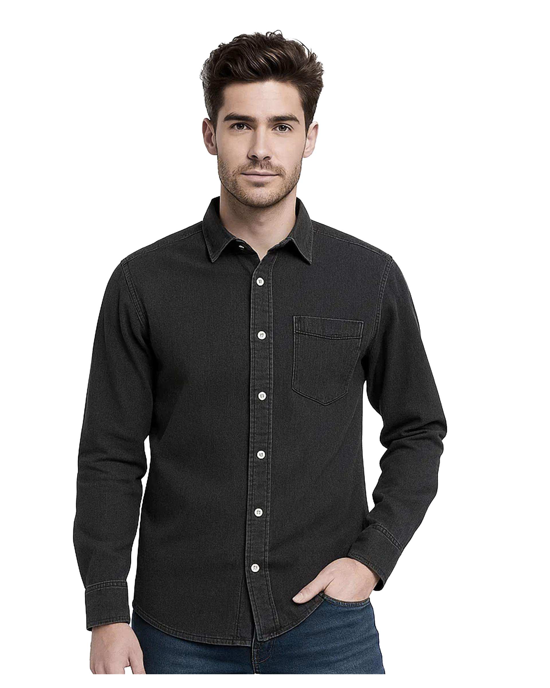 پیراهن جین مردانه آستین بلند مشکی آر ان اس RNS کد 12202580