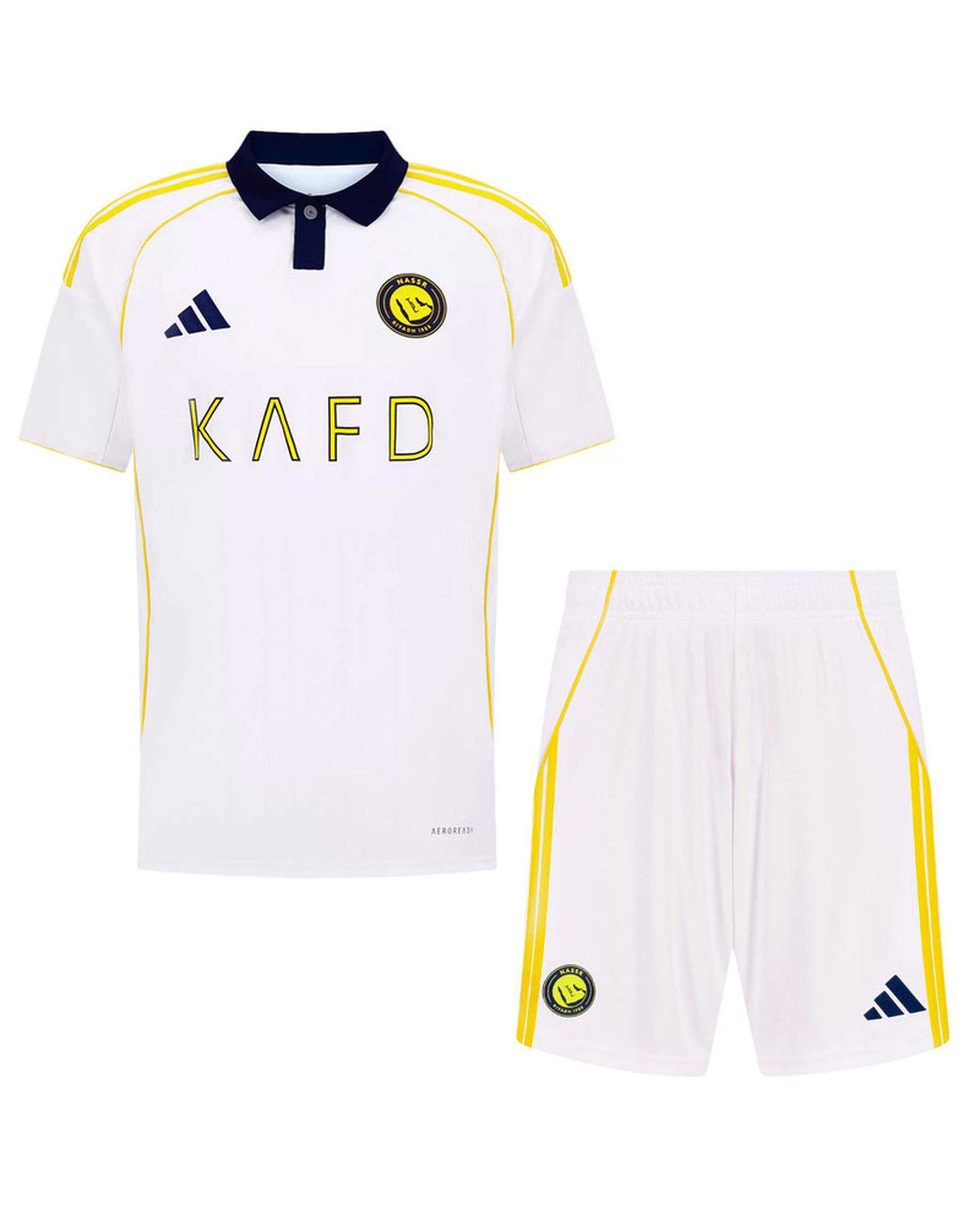 ست تی شرت و شلوارک ورزشی پسرانه سفید پانیل Panil مدل النصر عربستان Away 2026