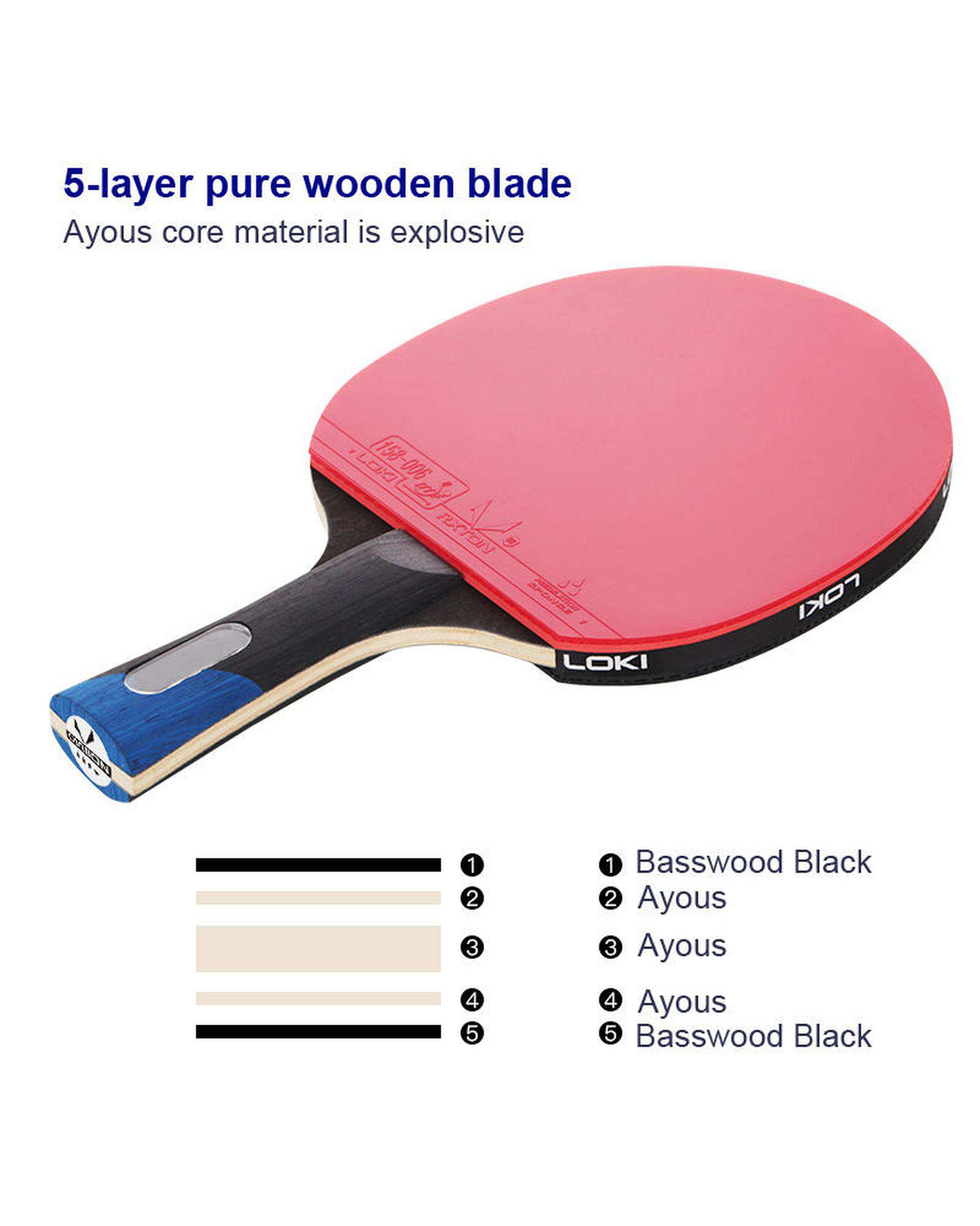 راکت پینگ پنگ مشکی قرمز لوکی مدل 4 ستاره کربنی کد 7