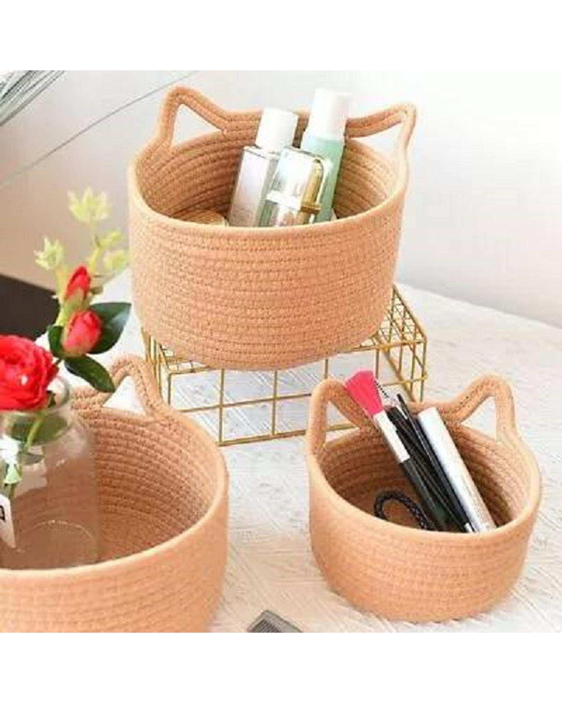 سبد کپو بافی کرم تیره مدل cat