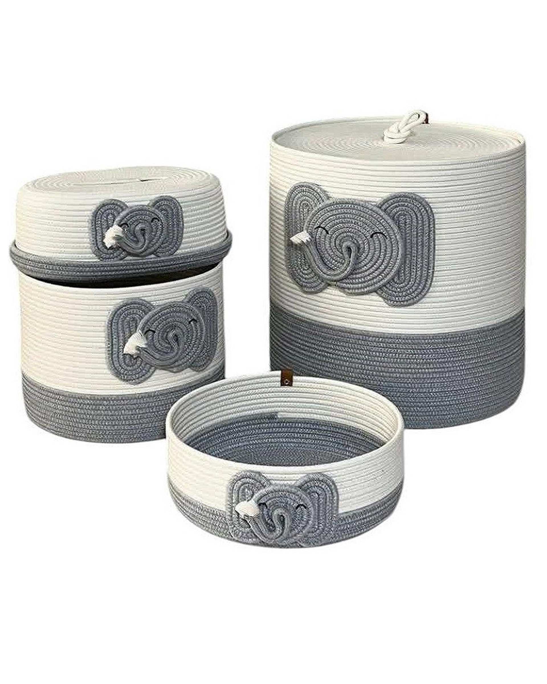 ست 4 تکه سبد وسایل کودک طوسی سفید مدل فیل