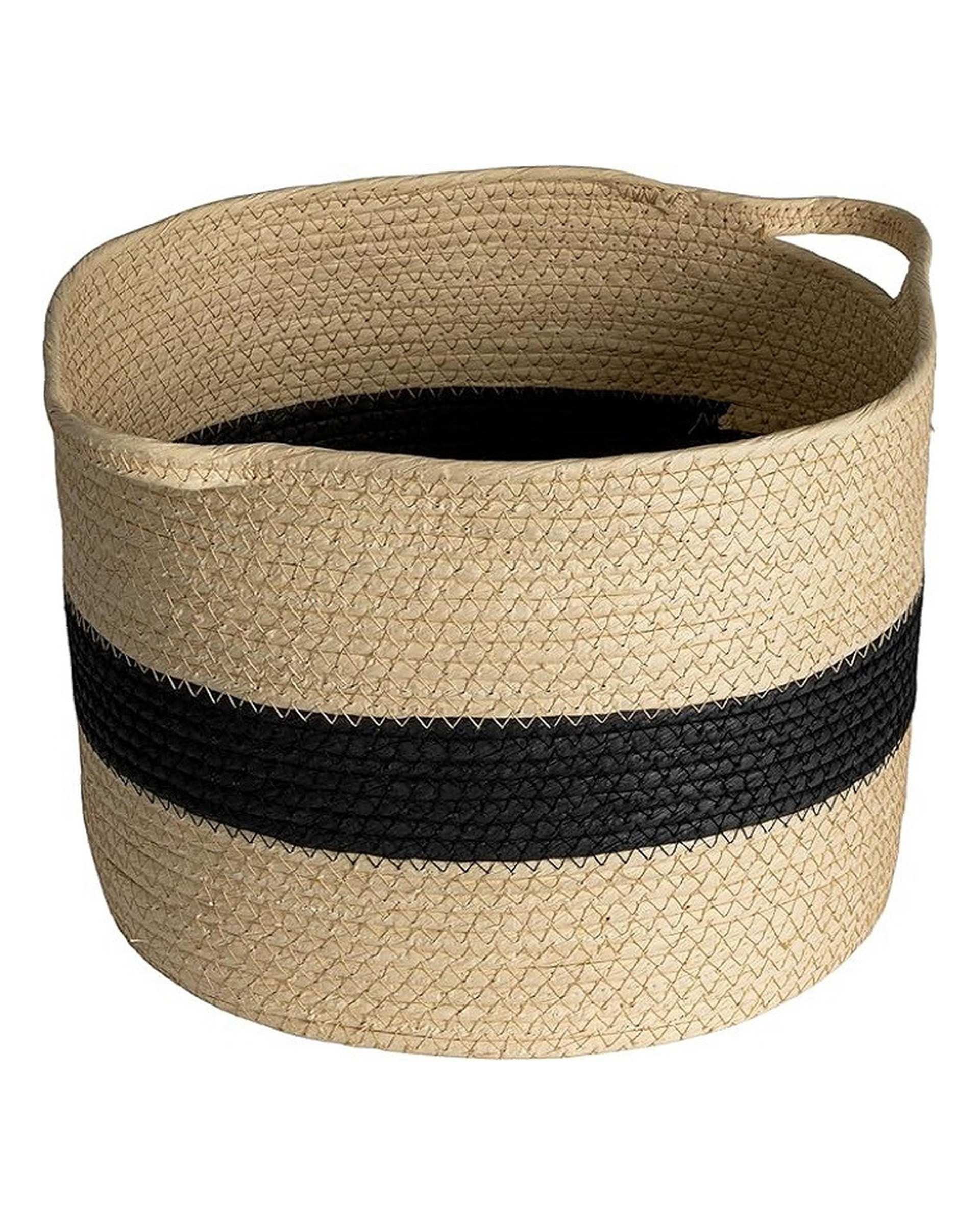 سطل حصیر بافی کرم تیره و مشکی مدل gh
