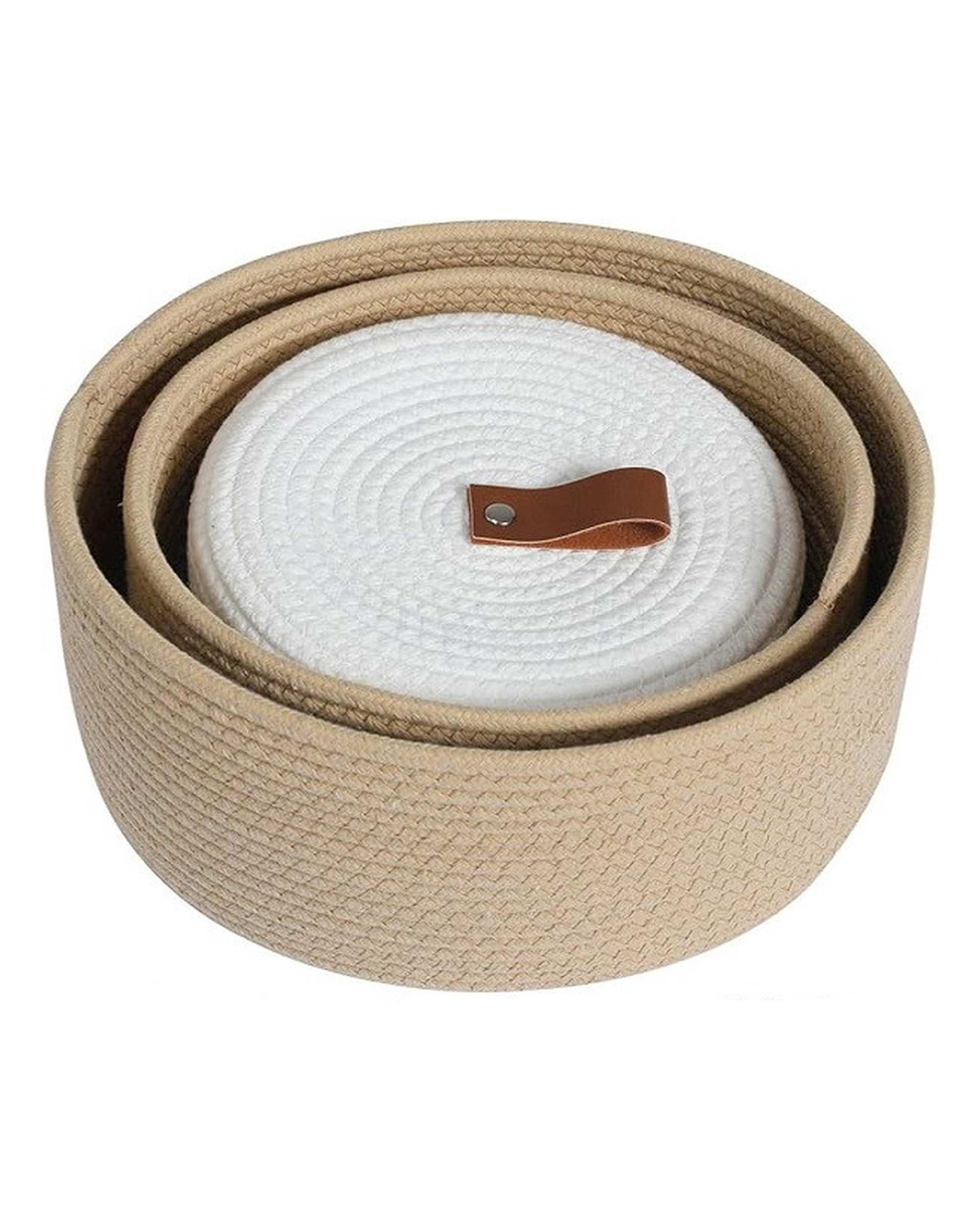 سبد کپو بافی کرم تیره سفید مدل p5 مجموعه 3 عددی