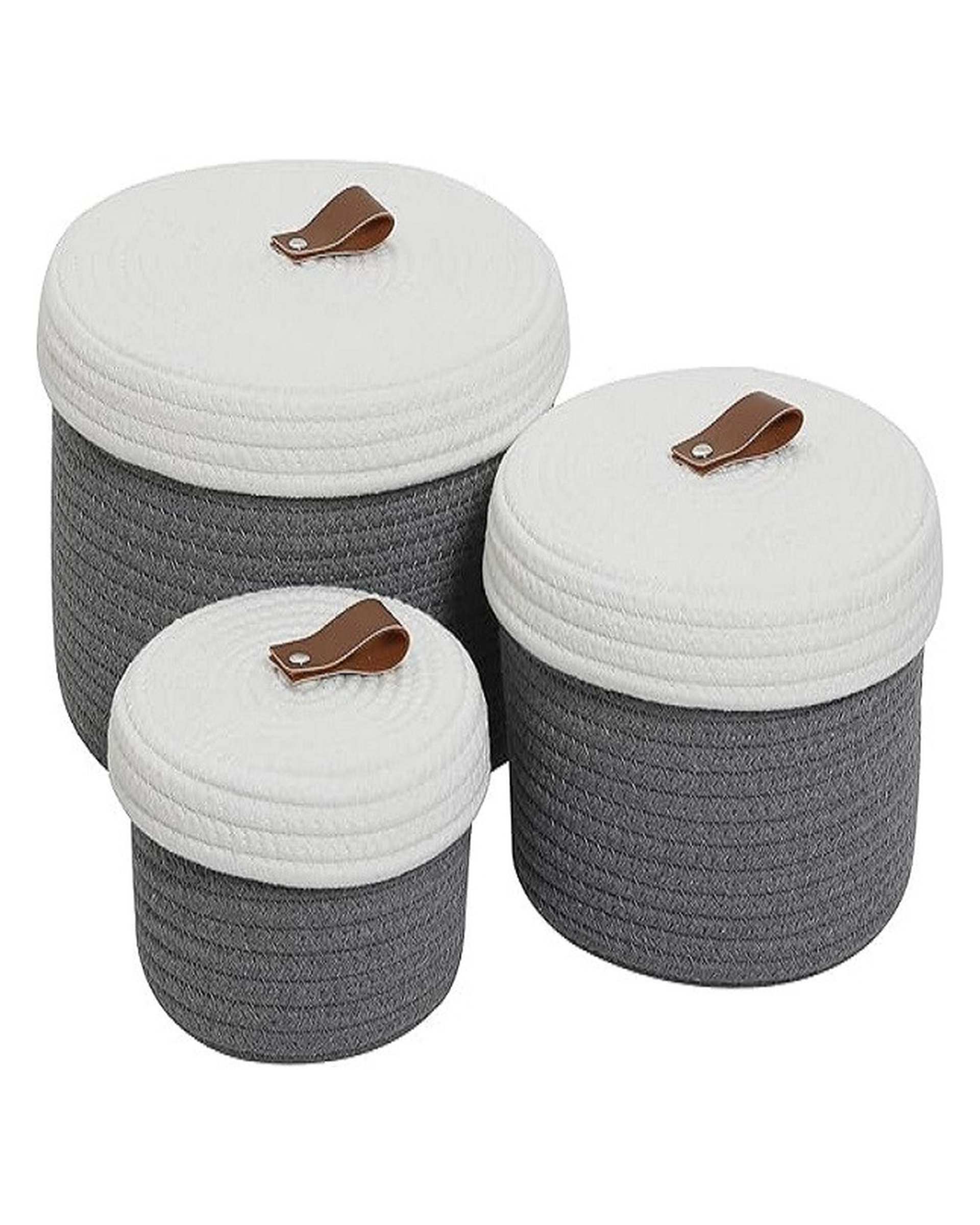 سبد کپو بافی نوک مدادی سفید مدل p5 مجموعه 3 عددی