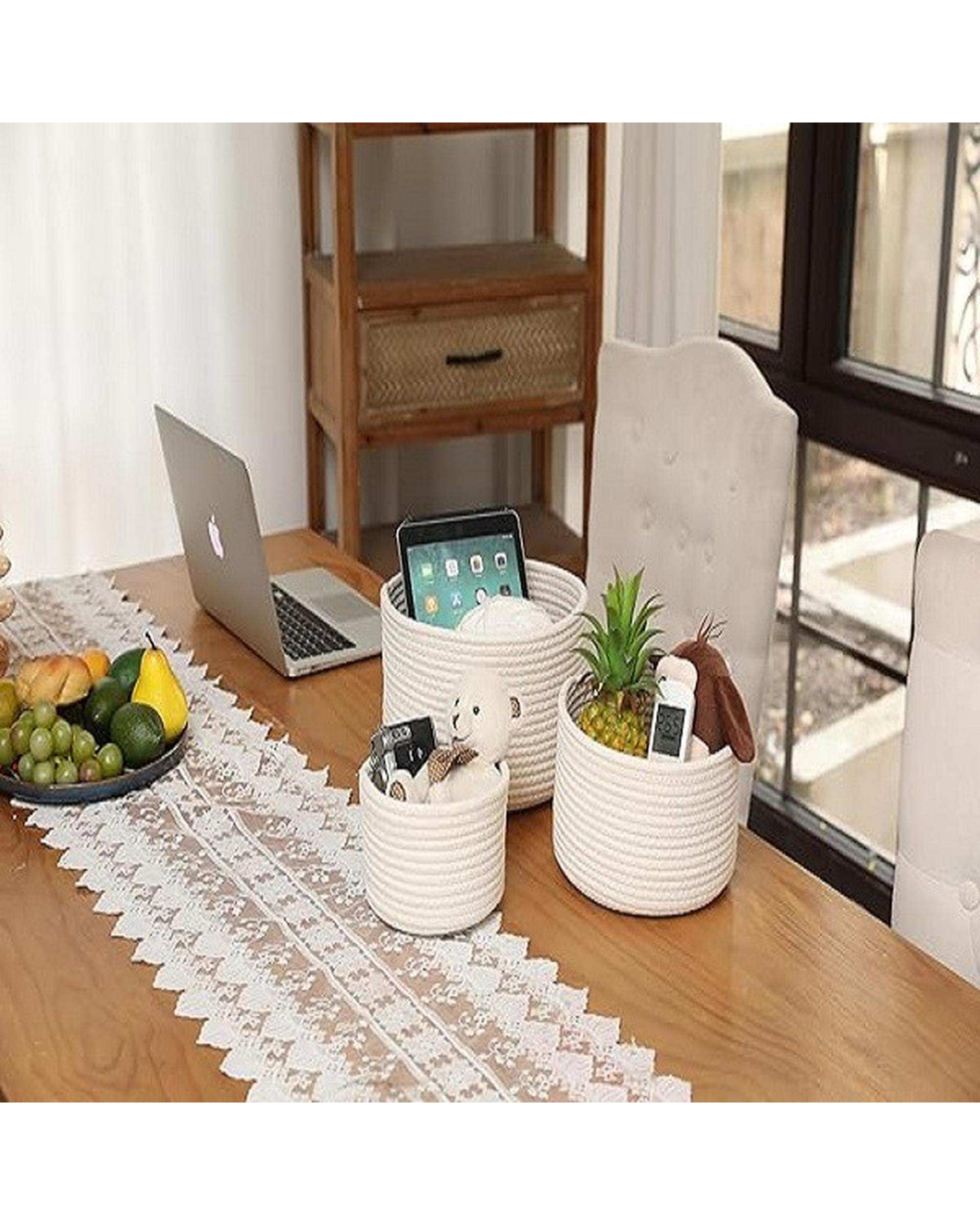 سبد کپو بافی سفید مدل p5 مجموعه 3 عددی