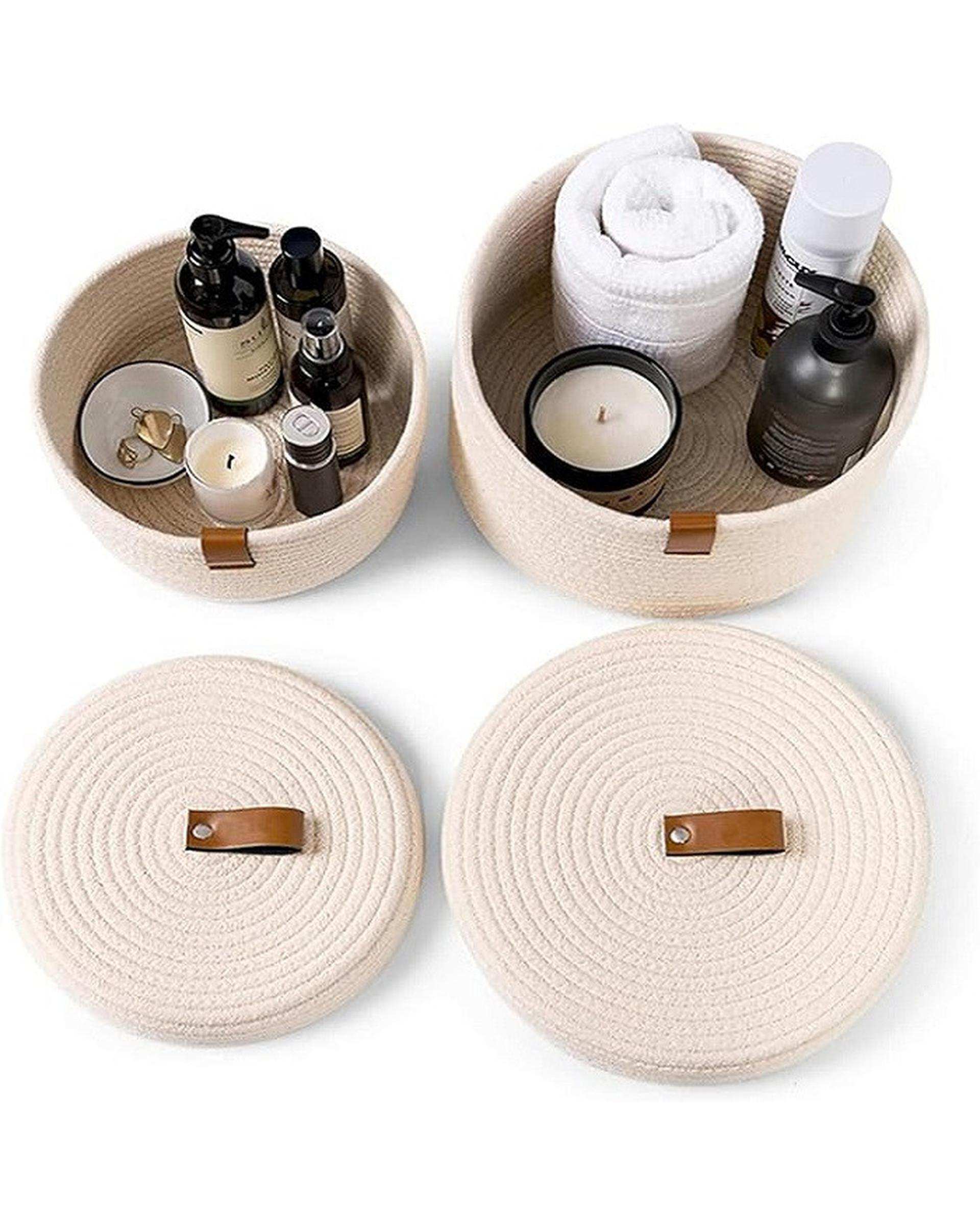 سبد کپو بافی سفید مدل p5 مجموعه 3 عددی