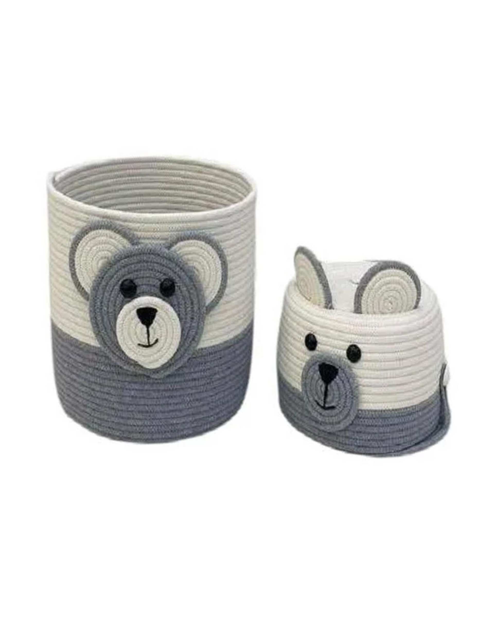 ست سطل و جادستمال کاغذی اتاق کودک طوسی سفید مدل تدی