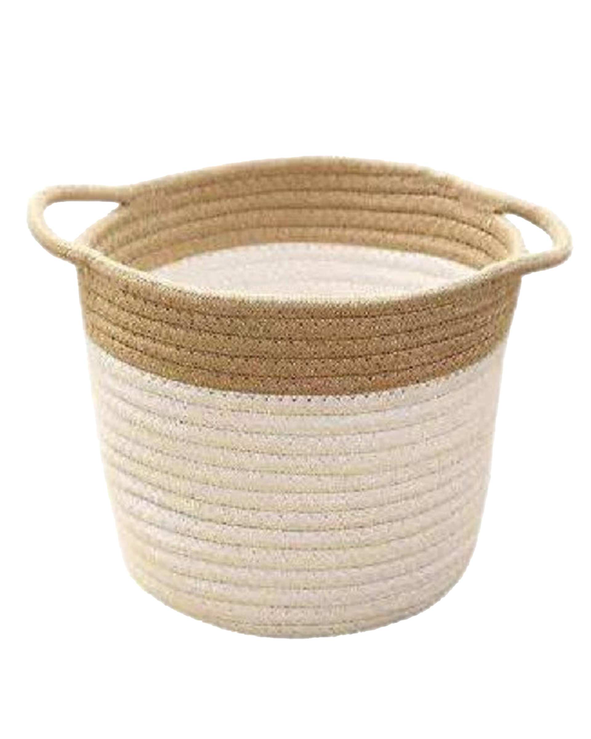 سطل حصیر بافی سفید و کرم تیره مدل 077