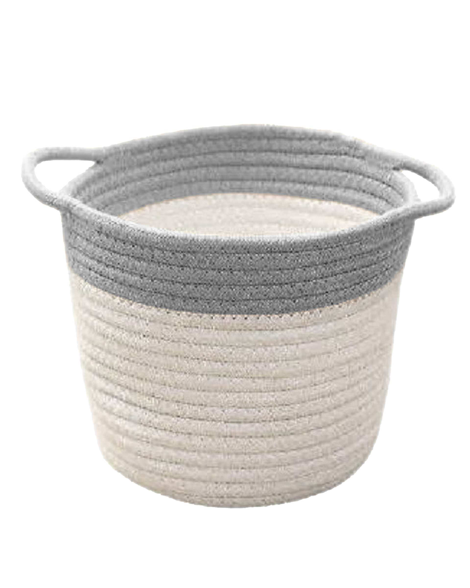 سطل حصیر بافی سفید و طوسی مدل 077