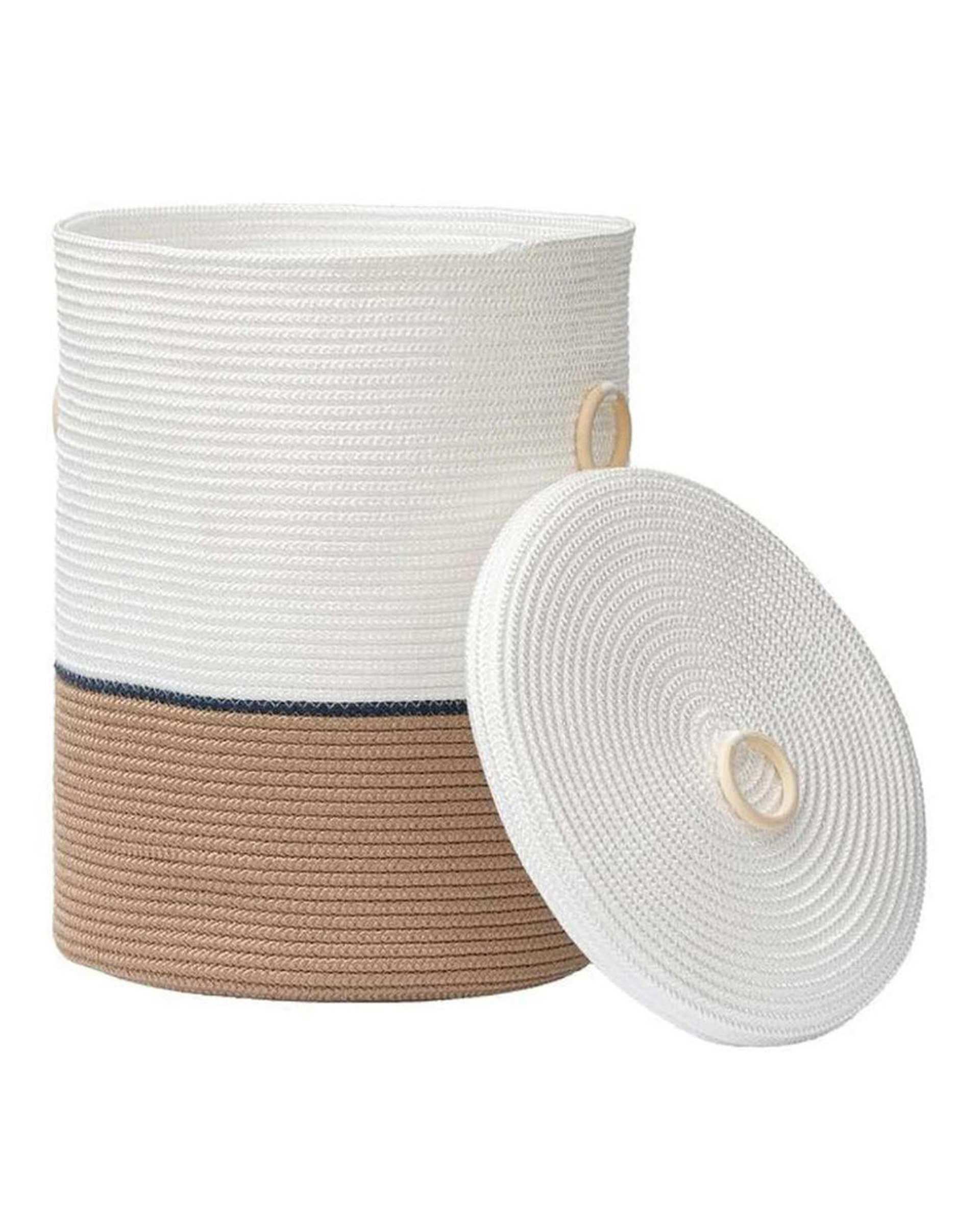 سبد لباس سفید کرم مدل چوبی