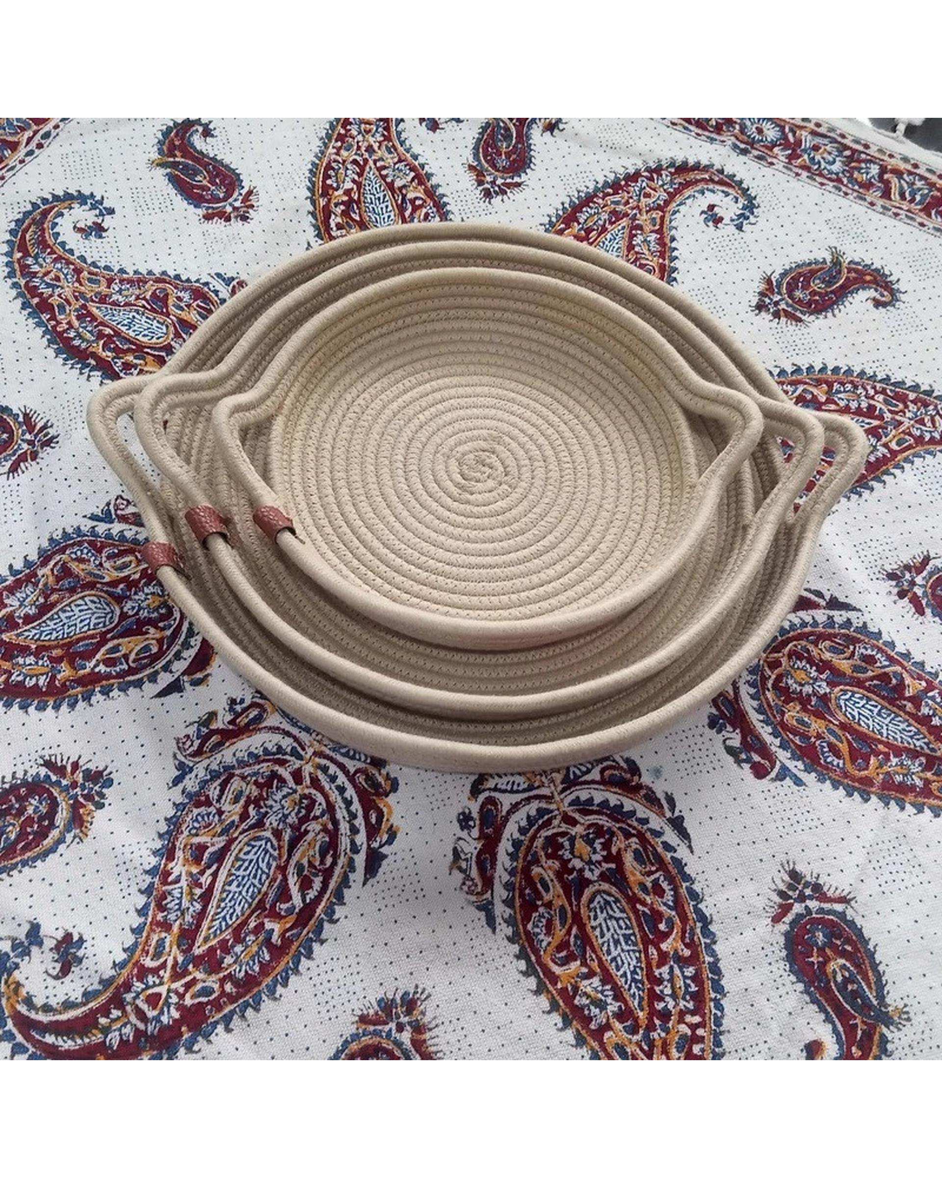 سبد حصیر بافی مدل قیطانی بسته 3 عددی