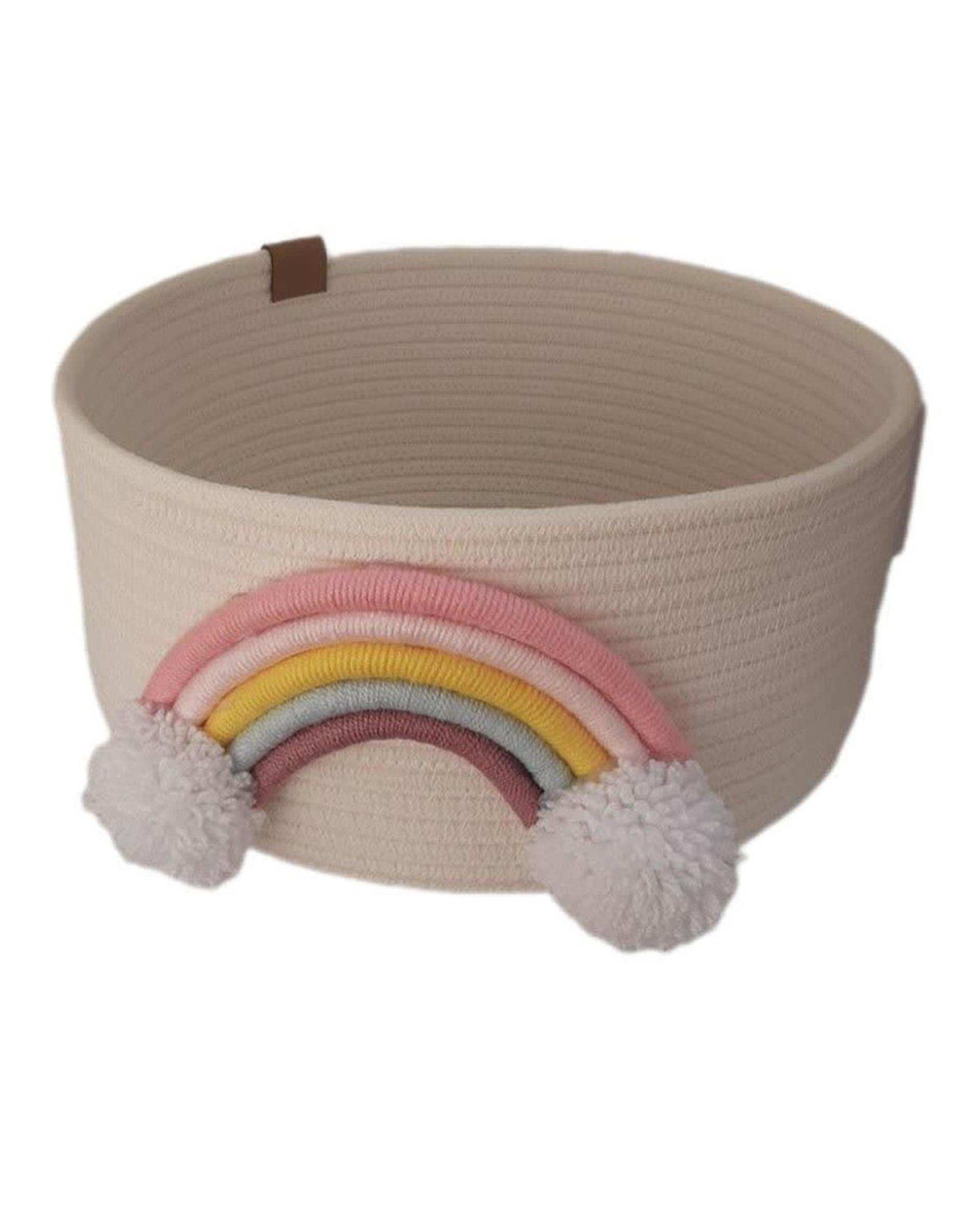 سبد کپو بافی سفید مدل رنگین کمان