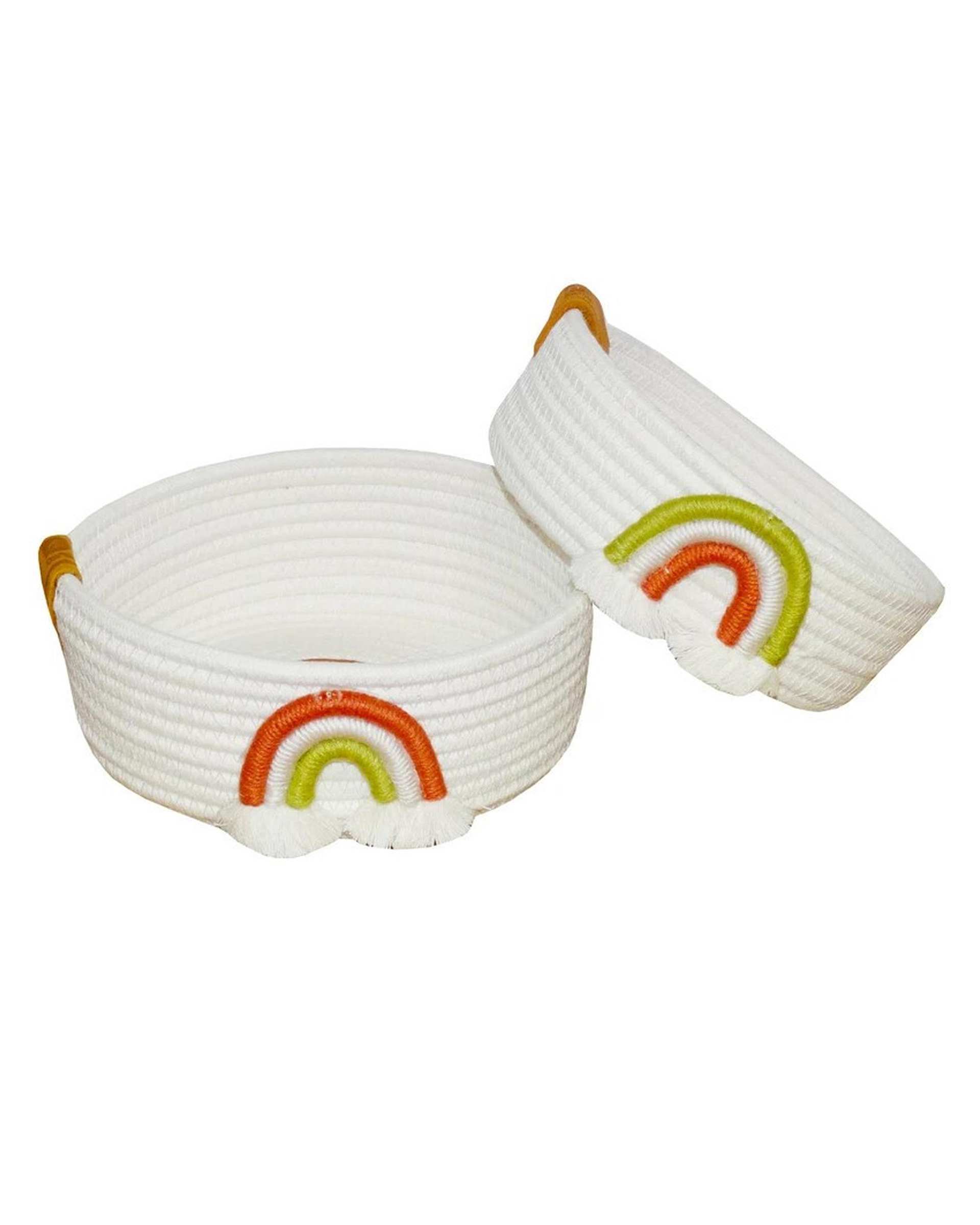 سبد کپو بافی سفید مدل رنگین کمان بسته 2 عددی
