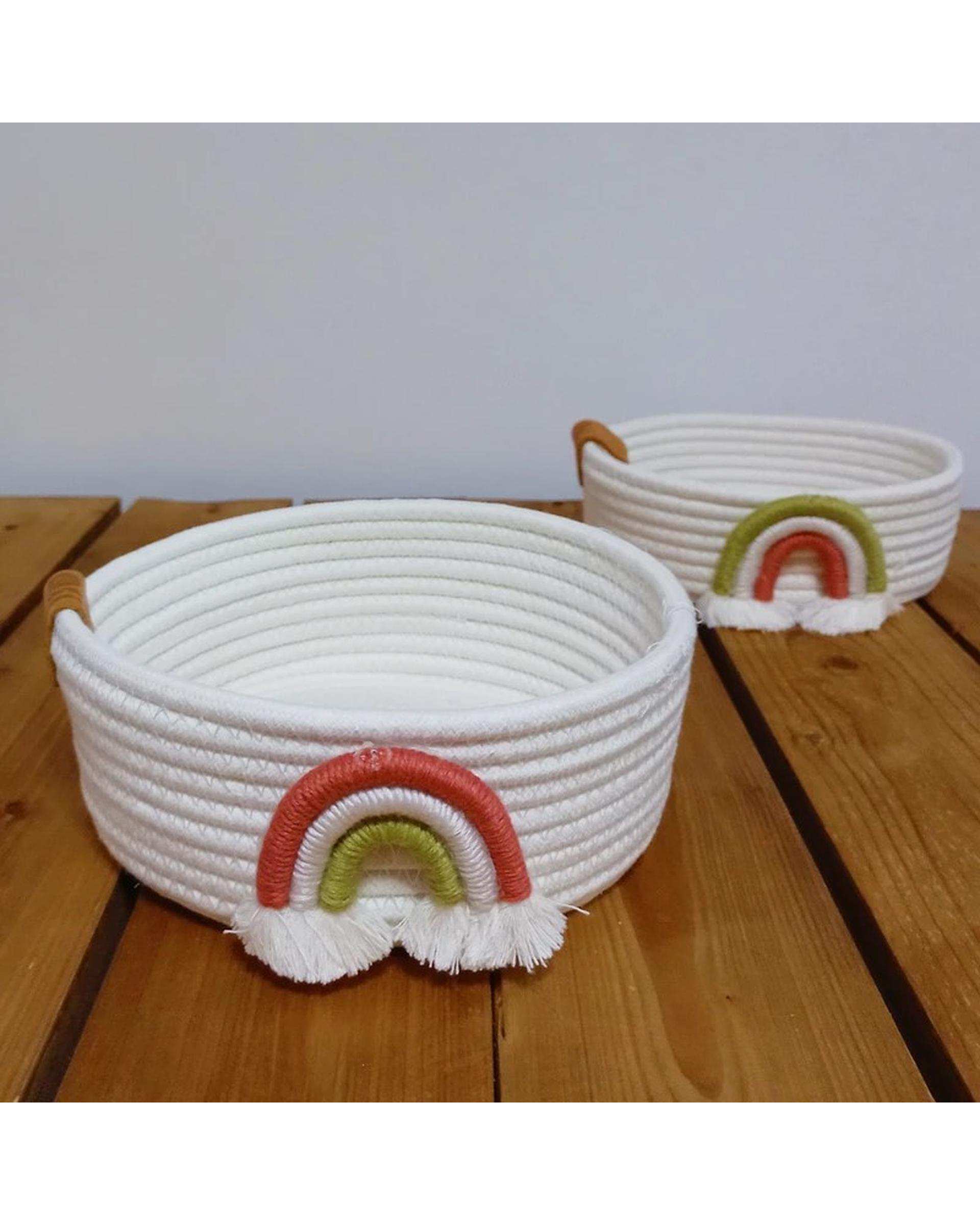 سبد کپو بافی سفید مدل رنگین کمان بسته 2 عددی