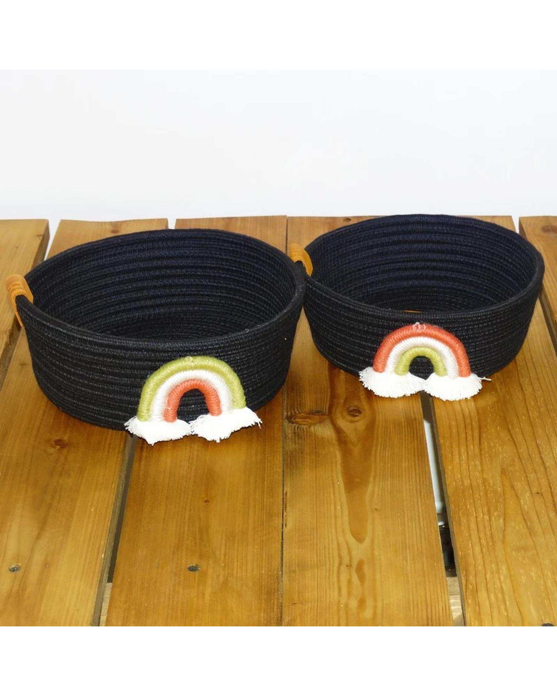 سبد کپو بافی مشکی مدل رنگین کمان بسته 2 عددی