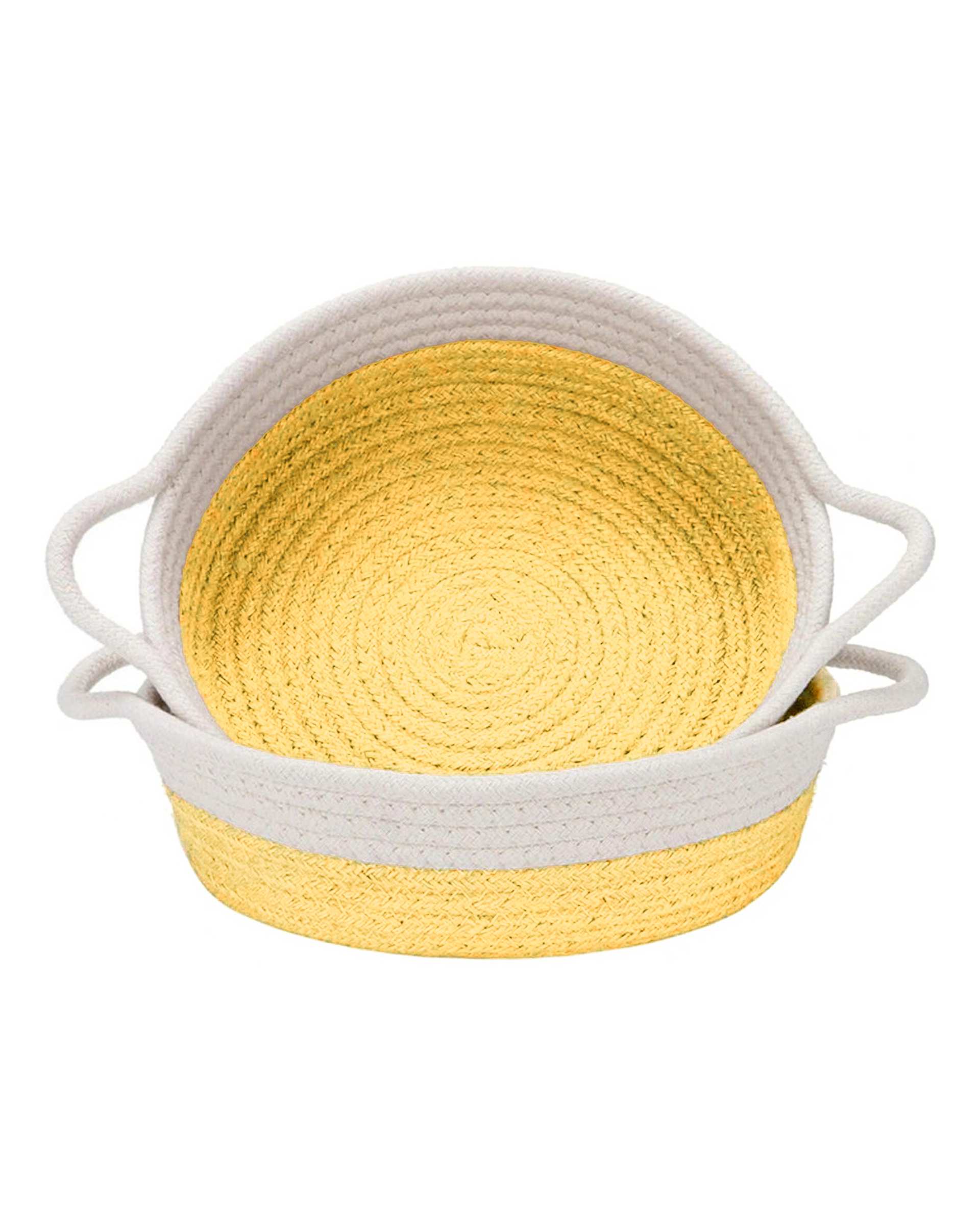 سبد نظم دهنده مدل دسته دار زرد و سفید مجموعه 2 عددی