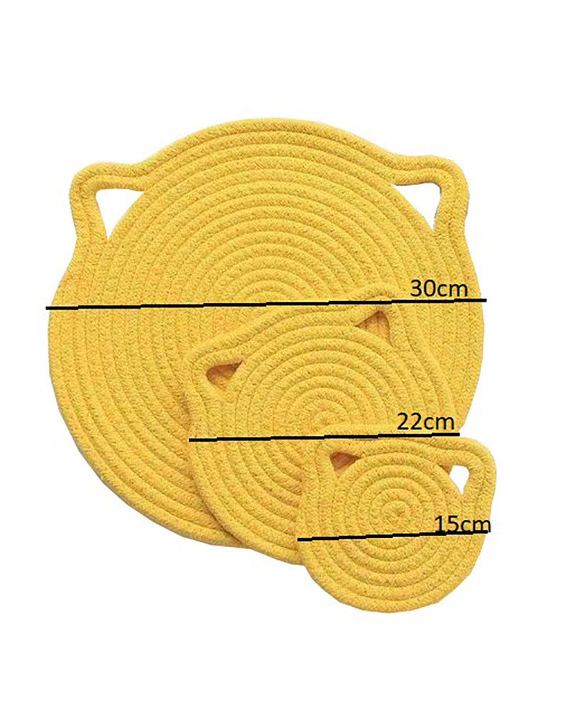 زیر بشقابی و زیر قابلمه ای زرد مدل پیشی مجموعه 3 عددی