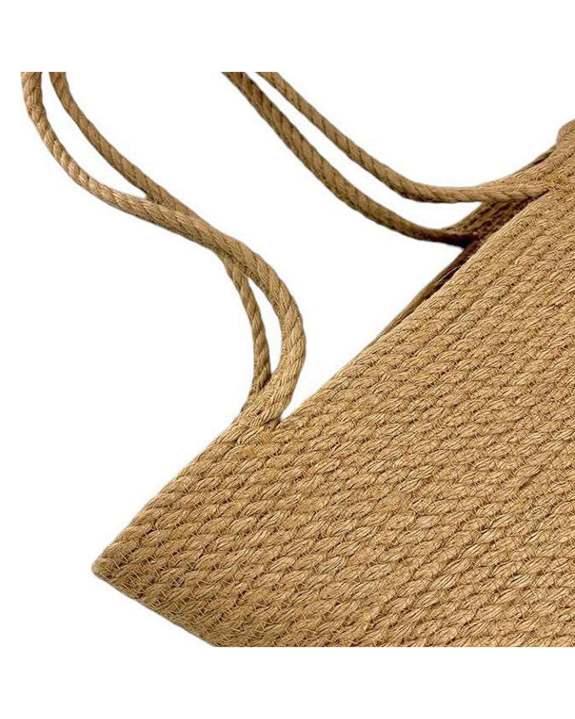 کیف دوشی زنانه دست دوز کنفی کرم تیره