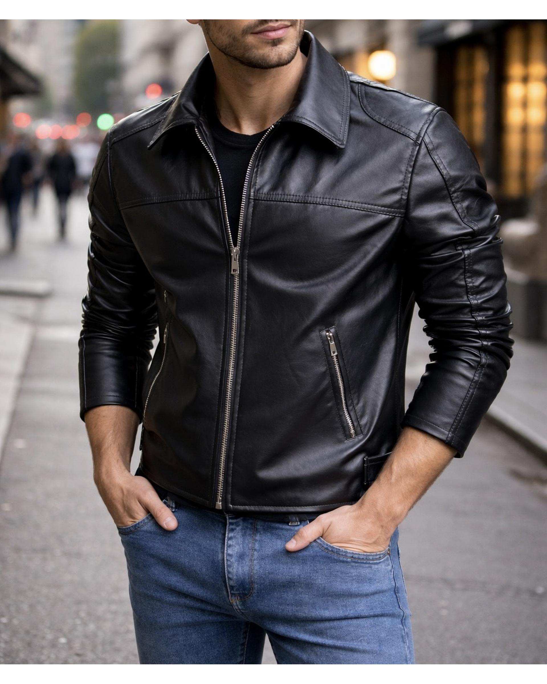 کاپشن چرم مردانه مشکی دیورسو Diverso کد 4854