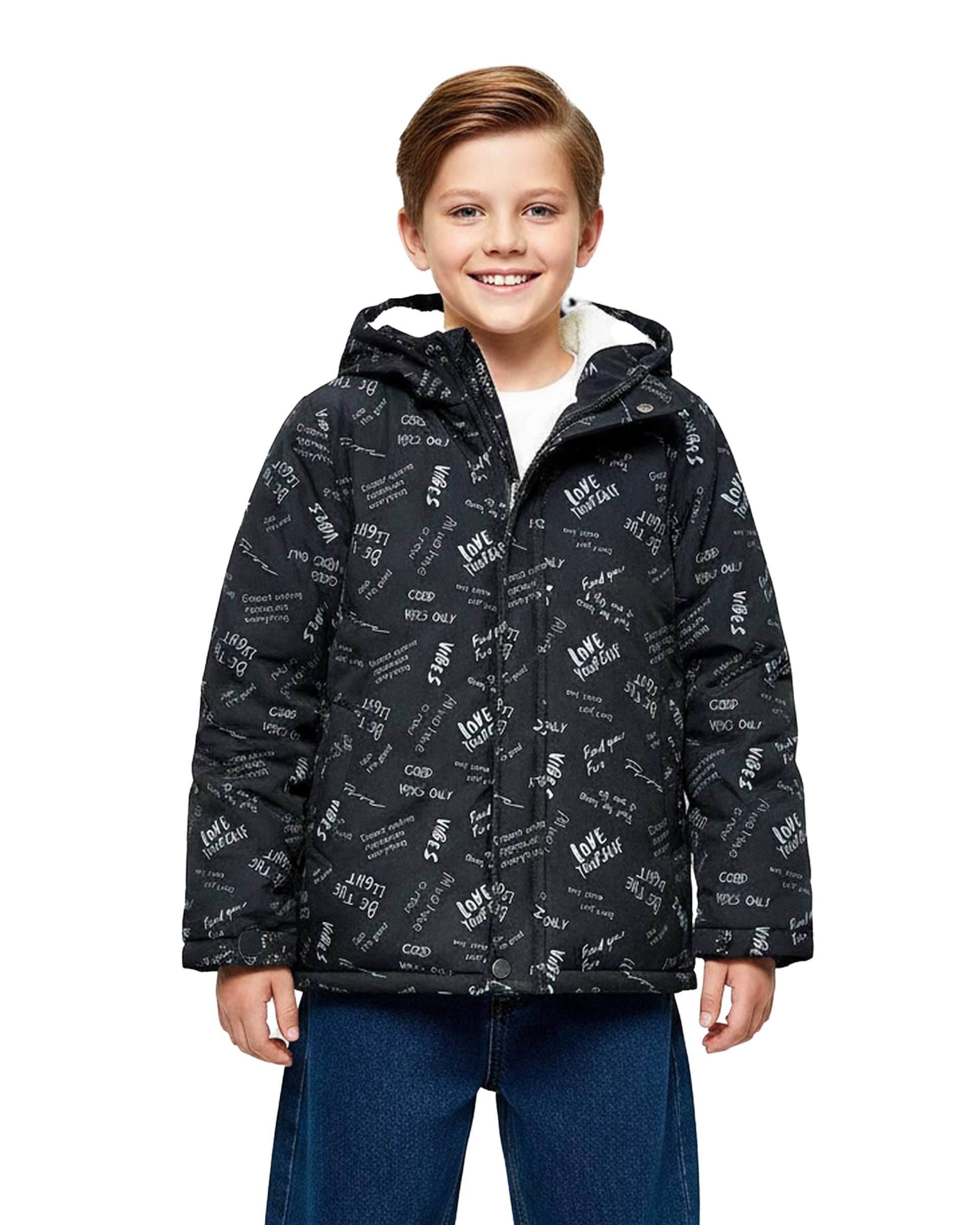 کاپشن پسرانه مشکی لئو کیدز Leo Kids طرح حروف کد 5-6859