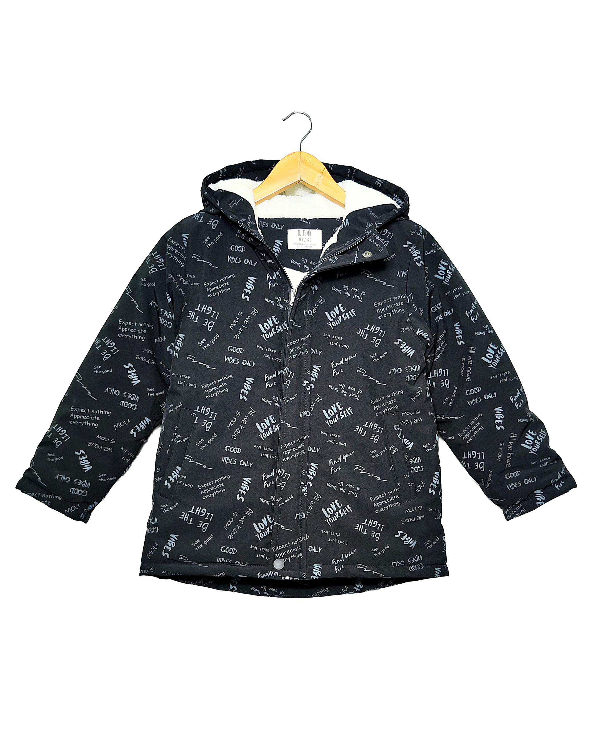 کاپشن پسرانه مشکی لئو کیدز Leo Kids طرح حروف کد 5-6859