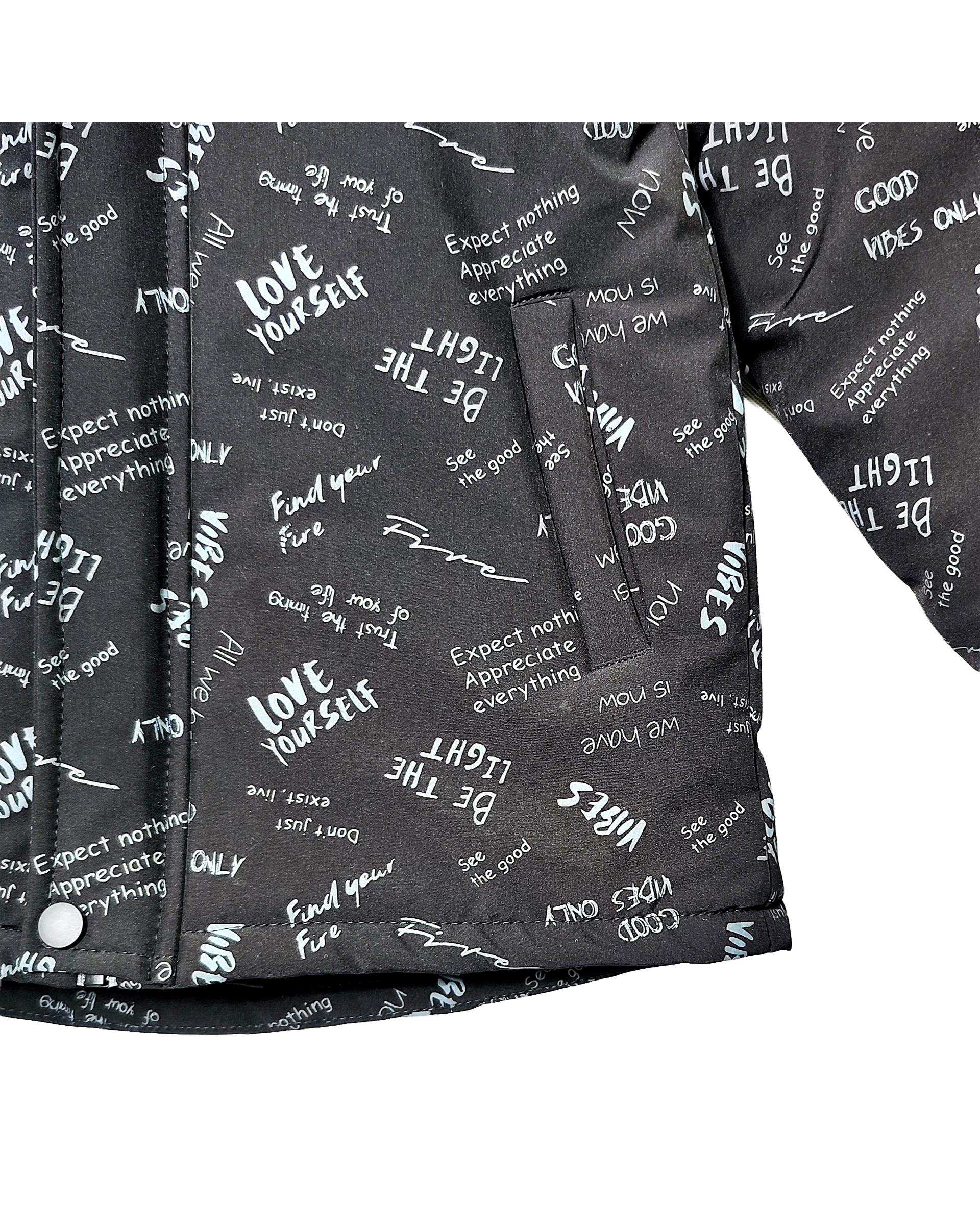 کاپشن پسرانه مشکی لئو کیدز Leo Kids طرح حروف کد 5-6859