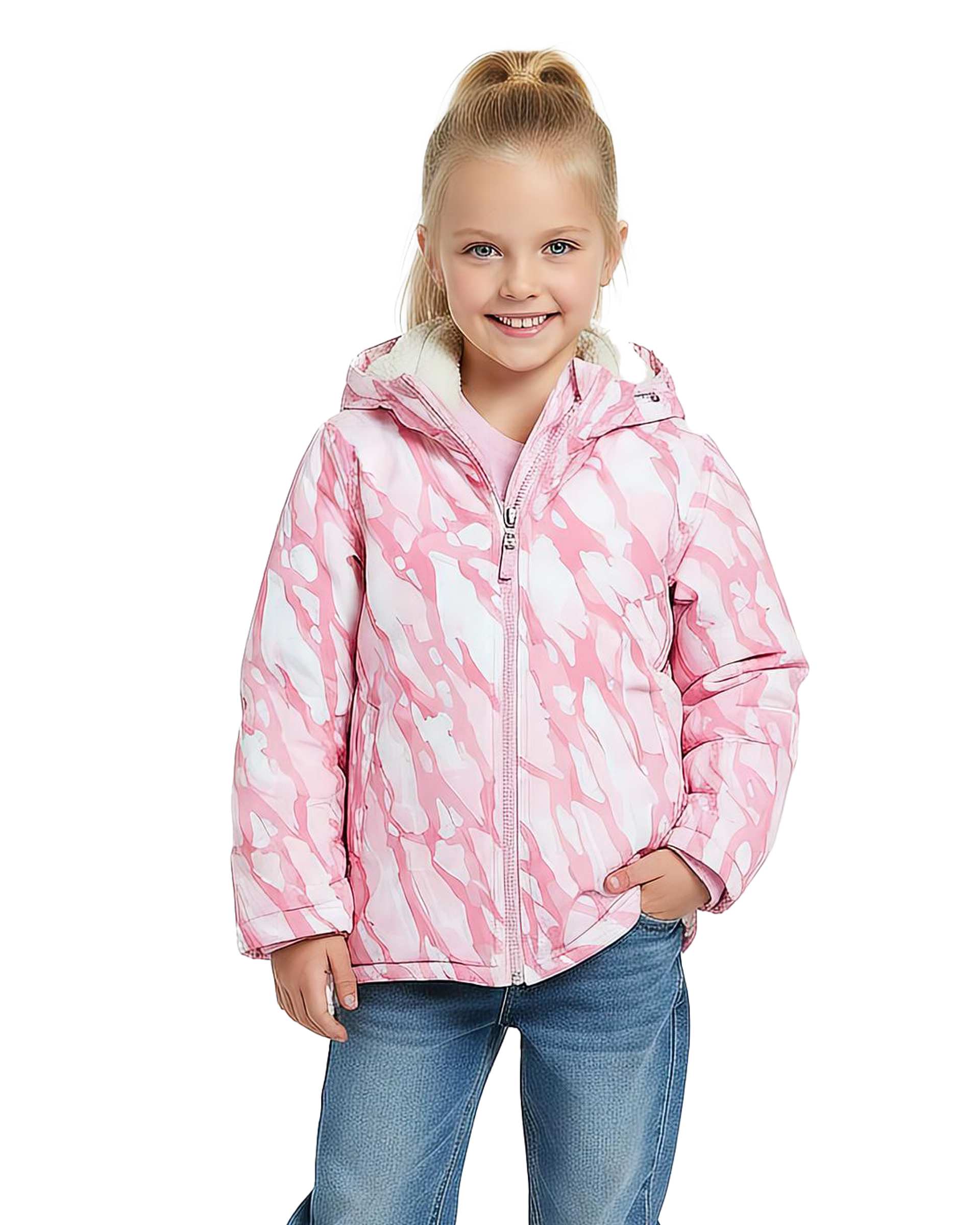 کاپشن دخترانه صورتی لئو کیدز Leo Kids طرح چریکی کد 1-6860