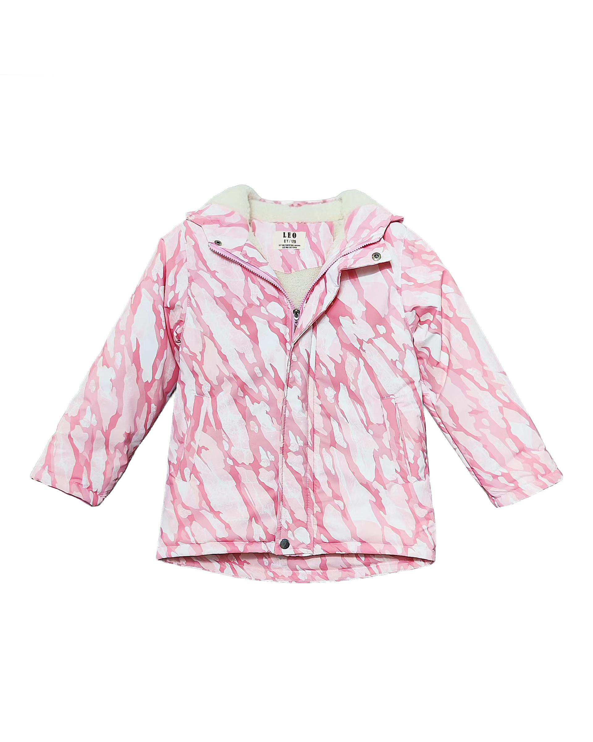 کاپشن دخترانه صورتی لئو کیدز Leo Kids طرح چریکی کد 1-6860